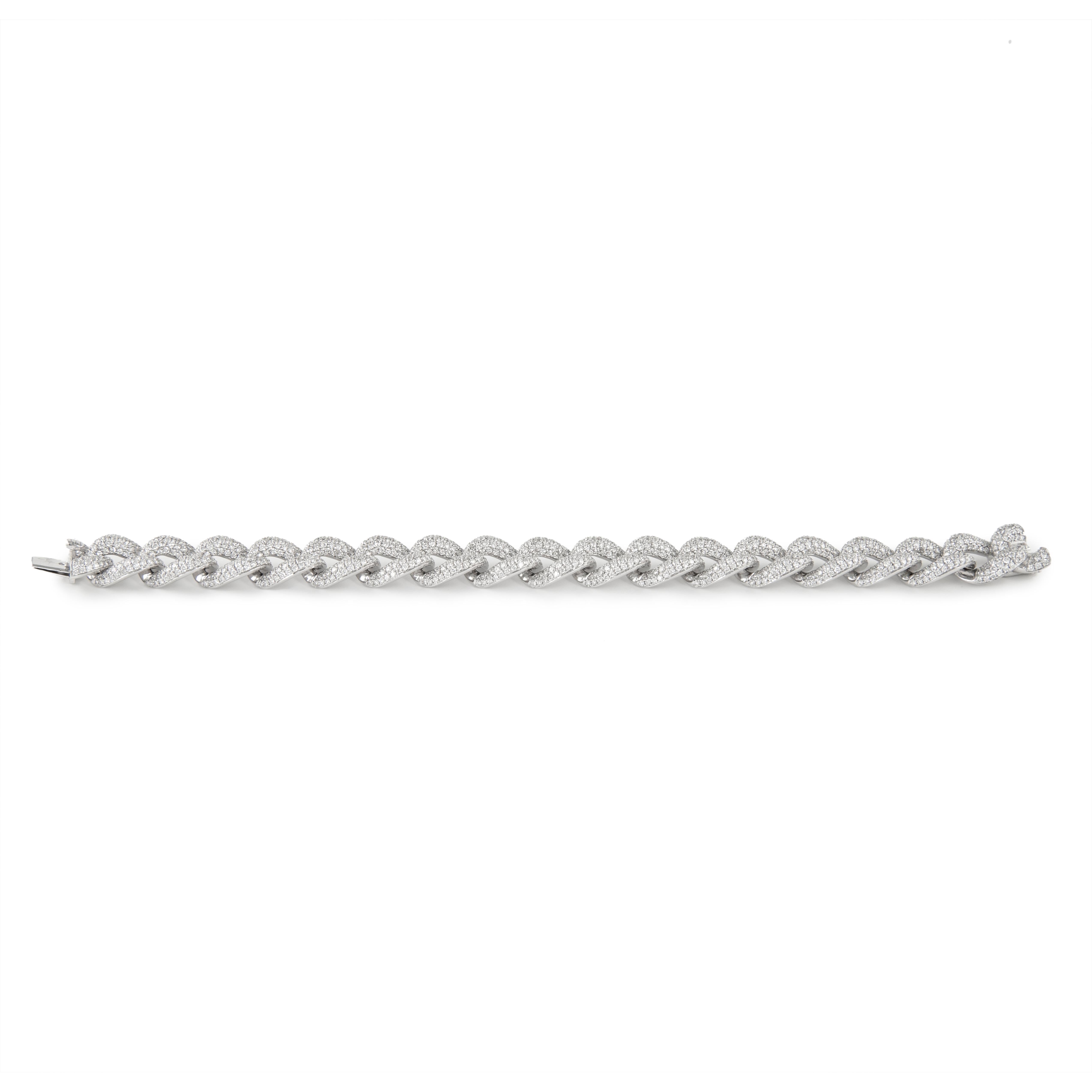 Round Cut Alexander Beverly Hills 12.27ct Diamond Cuban Link Bracelet 18k White Gold For Sale