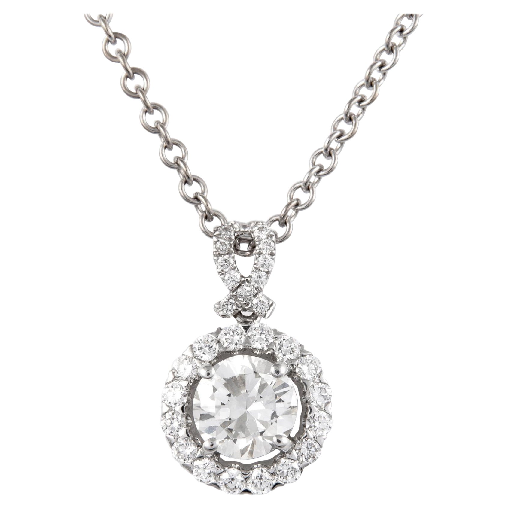 Alexander 1.22ct Round Diamond with Halo 18k White Gold Pendant Necklace