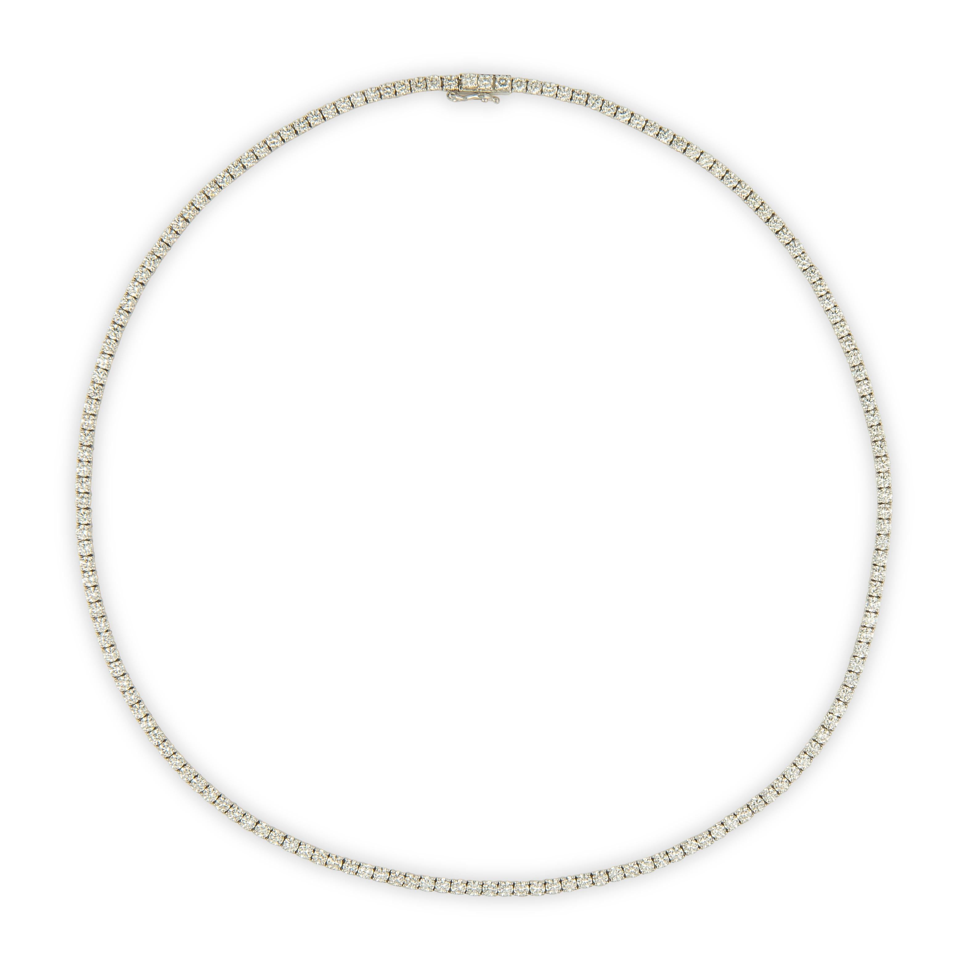 Round Cut Alexander 12.32 Carat Diamond Tennis Necklace 18k White Gold For Sale