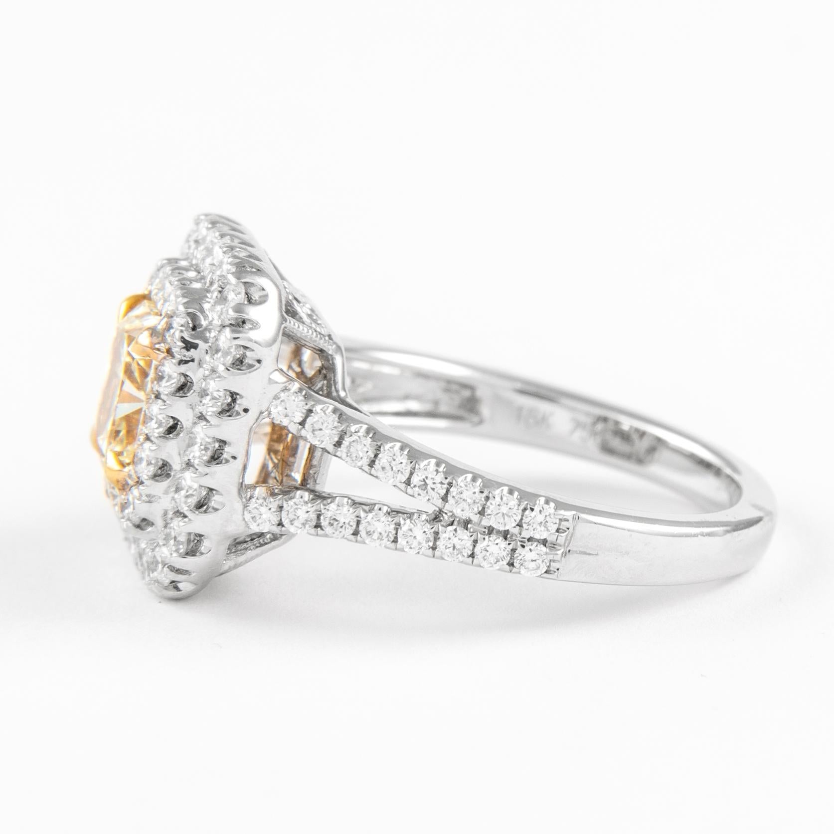 Radiant Cut Alexander Beverly Hills 1.23ct Fancy Intense Yellow VS2 Diamond Ring 18k For Sale