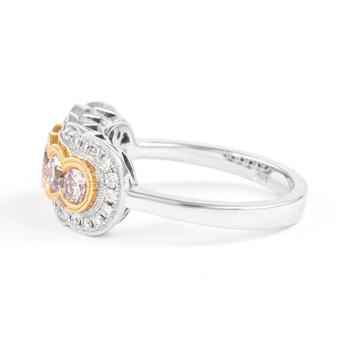 Contemporary Alexander 1.24ctt Light Pink Round Diamond Cocktail Ring 18k Rose & White Gold For Sale