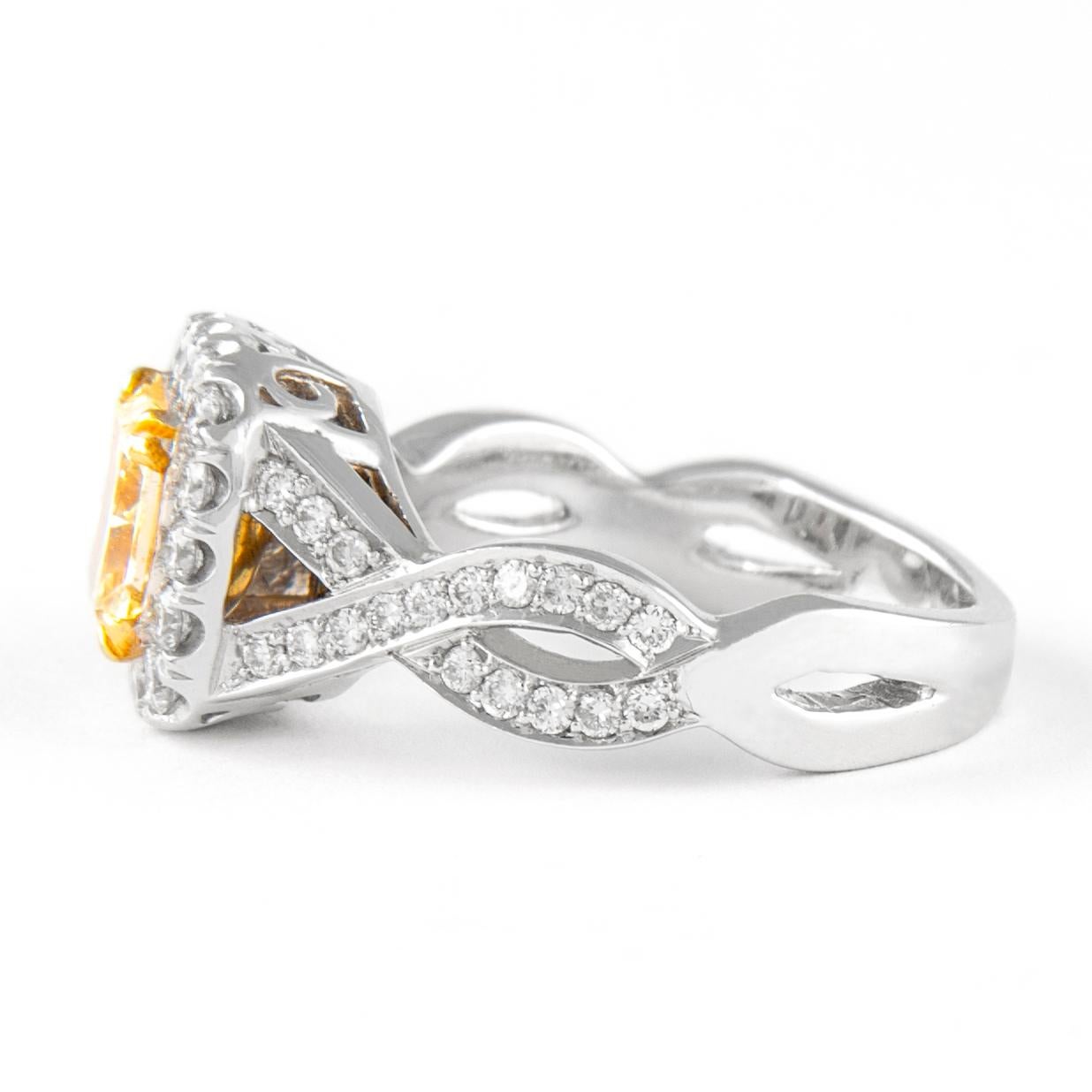 Radiant Cut Alexander Beverly Hills 1.25ct Fancy Intense Yellow VS1 Radiant Diamond Ring 18k For Sale