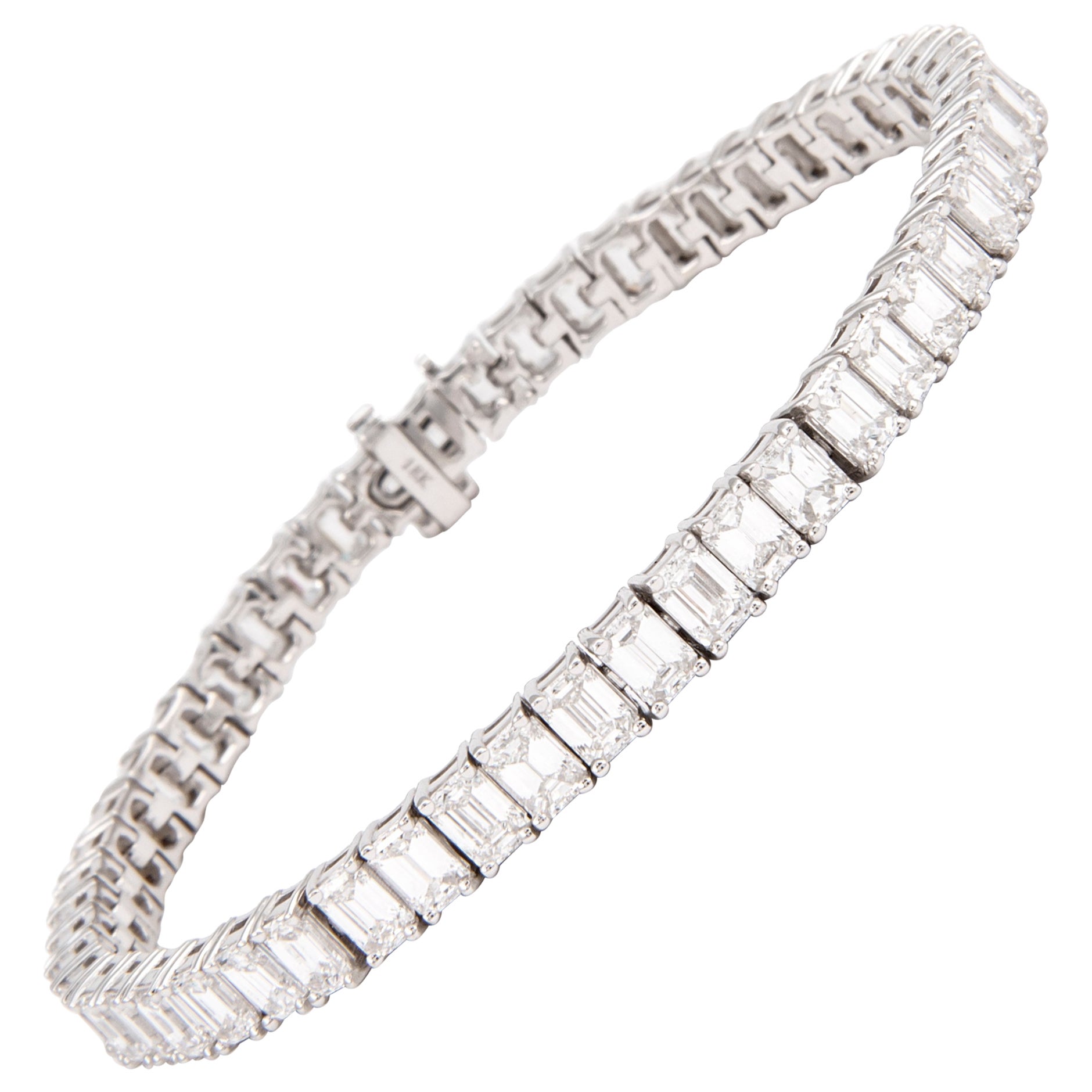 Alexander 12,65 Karat Smaragdschliff Diamant-Tennisarmband aus 18 Karat Weißgold