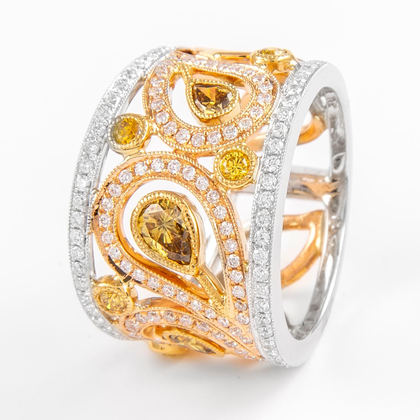 Round Cut Alexander 1.27ct Multi Yellow Diamond Cocktail Ring 18k Tri Gold For Sale