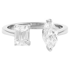 Alexander 1,31ct Marques & Emerald Cut Diamond Anello Toi Et Moi Oro bianco 18k