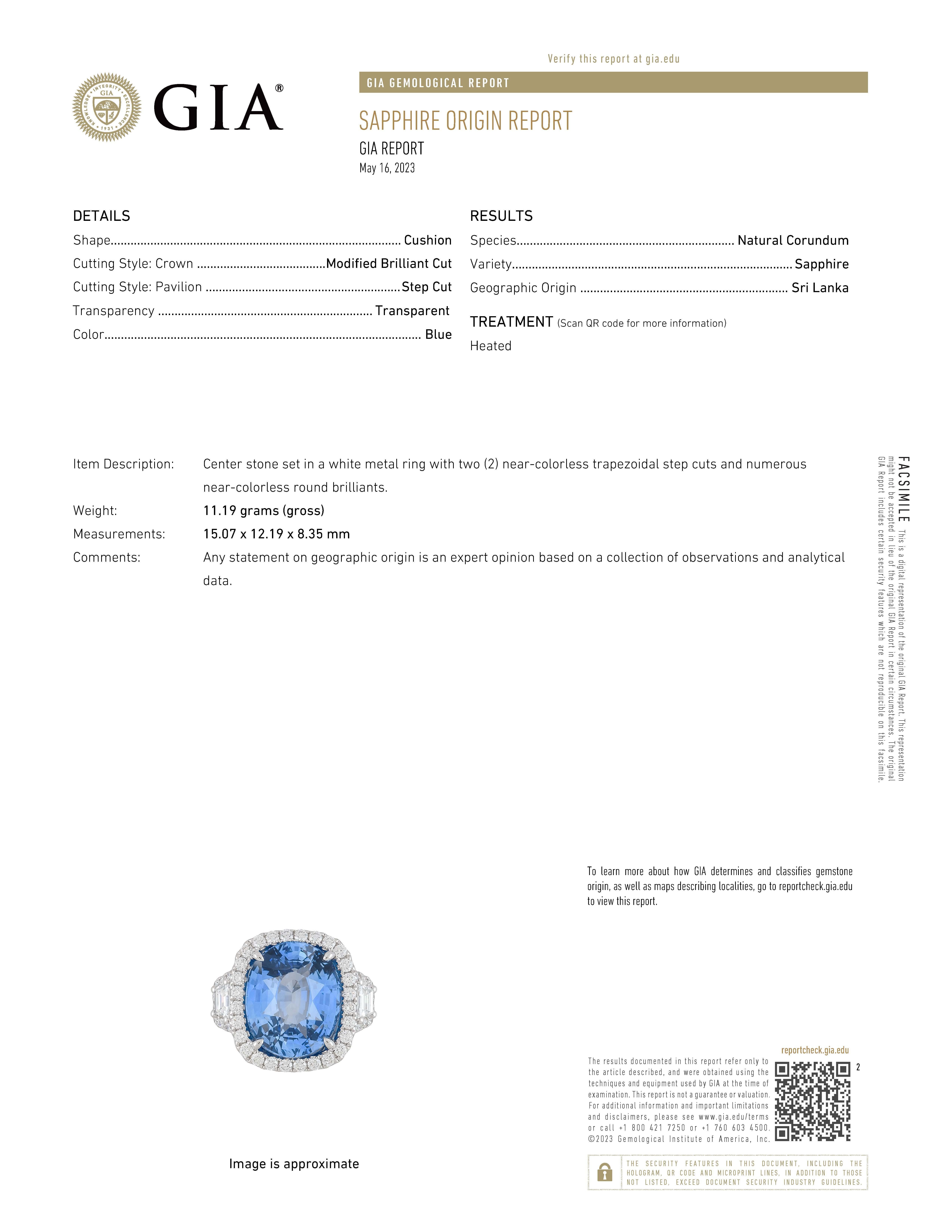 Women's Alexander GIA 13.20 Carat Ceylon Sapphire with Diamond Three Stone Halo Ring 18k For Sale