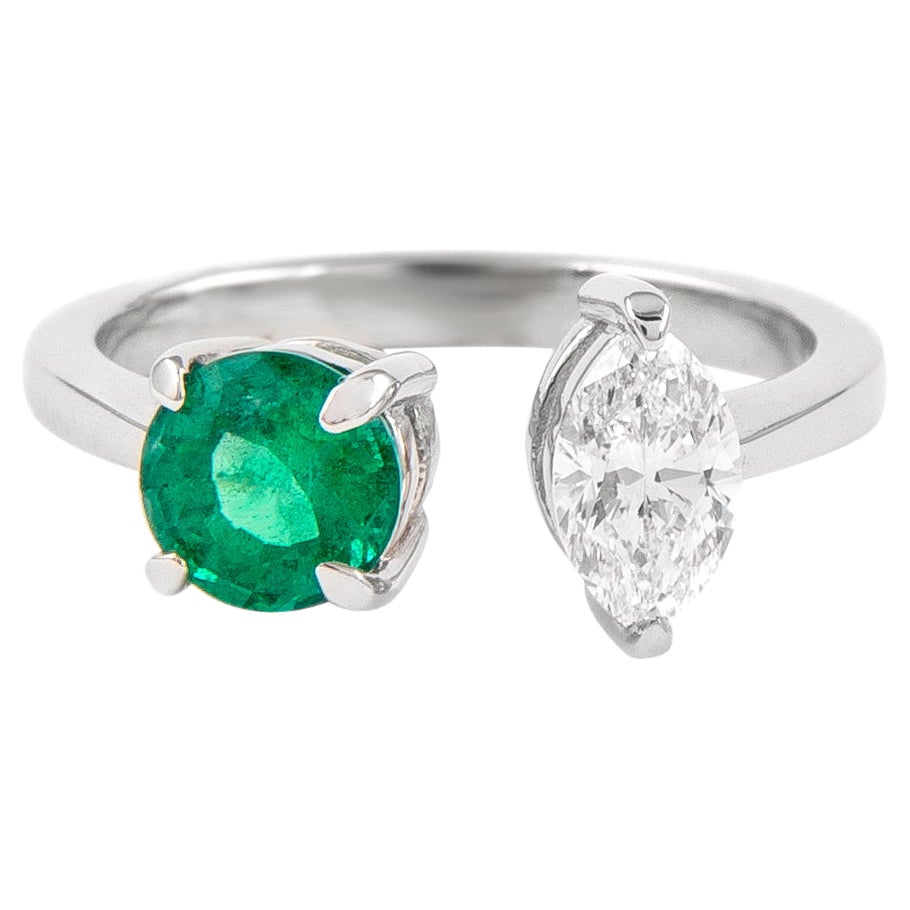 Alexander 1,34 Carat Toi Et Moi Anello con smeraldo e diamanti in oro bianco 18k
