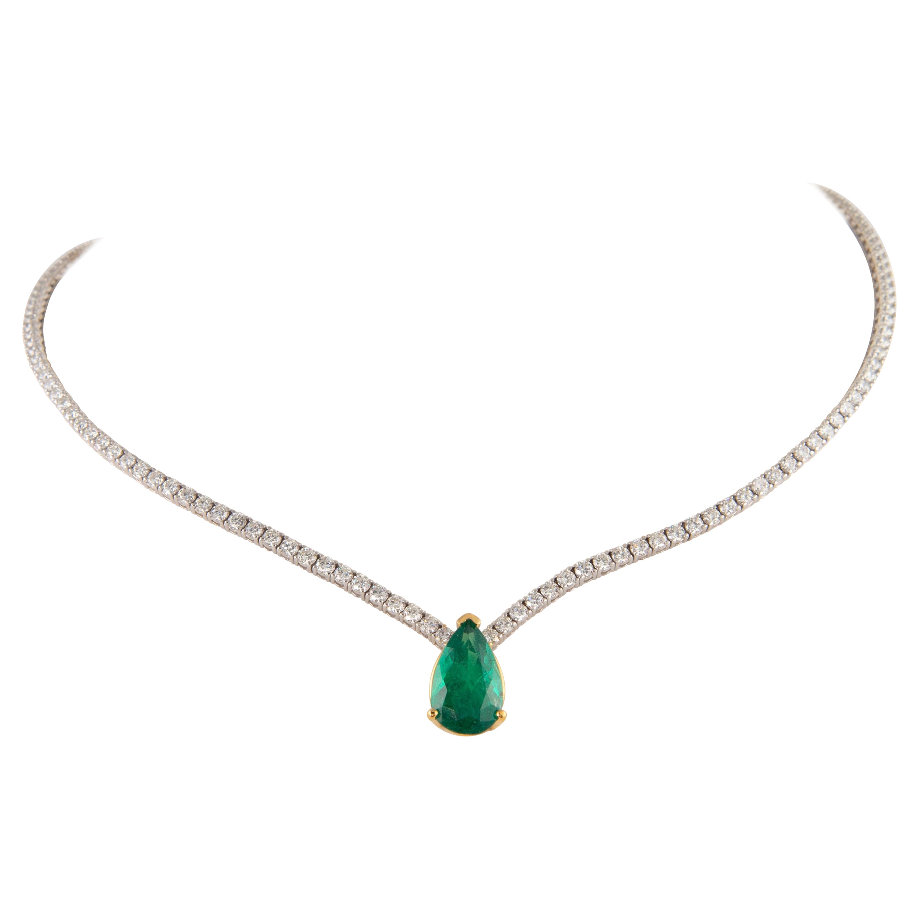 Alexander 13.46ct Emerald & Diamond Tennis Necklace 18k Gold