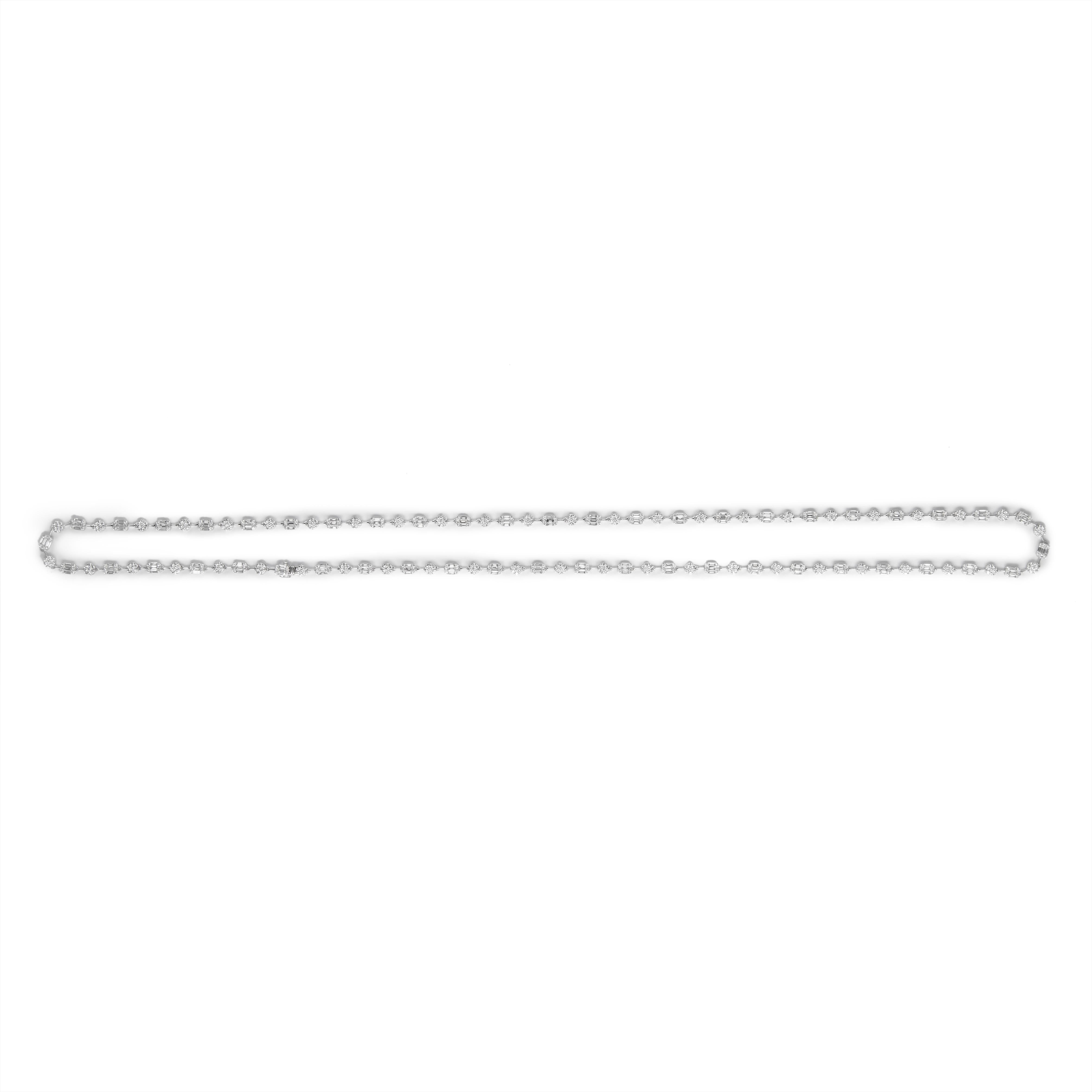 Alexander 13,80 Karat Diamant-Tennis-Halskette Illusion Set 18k Weißgold (Moderne)