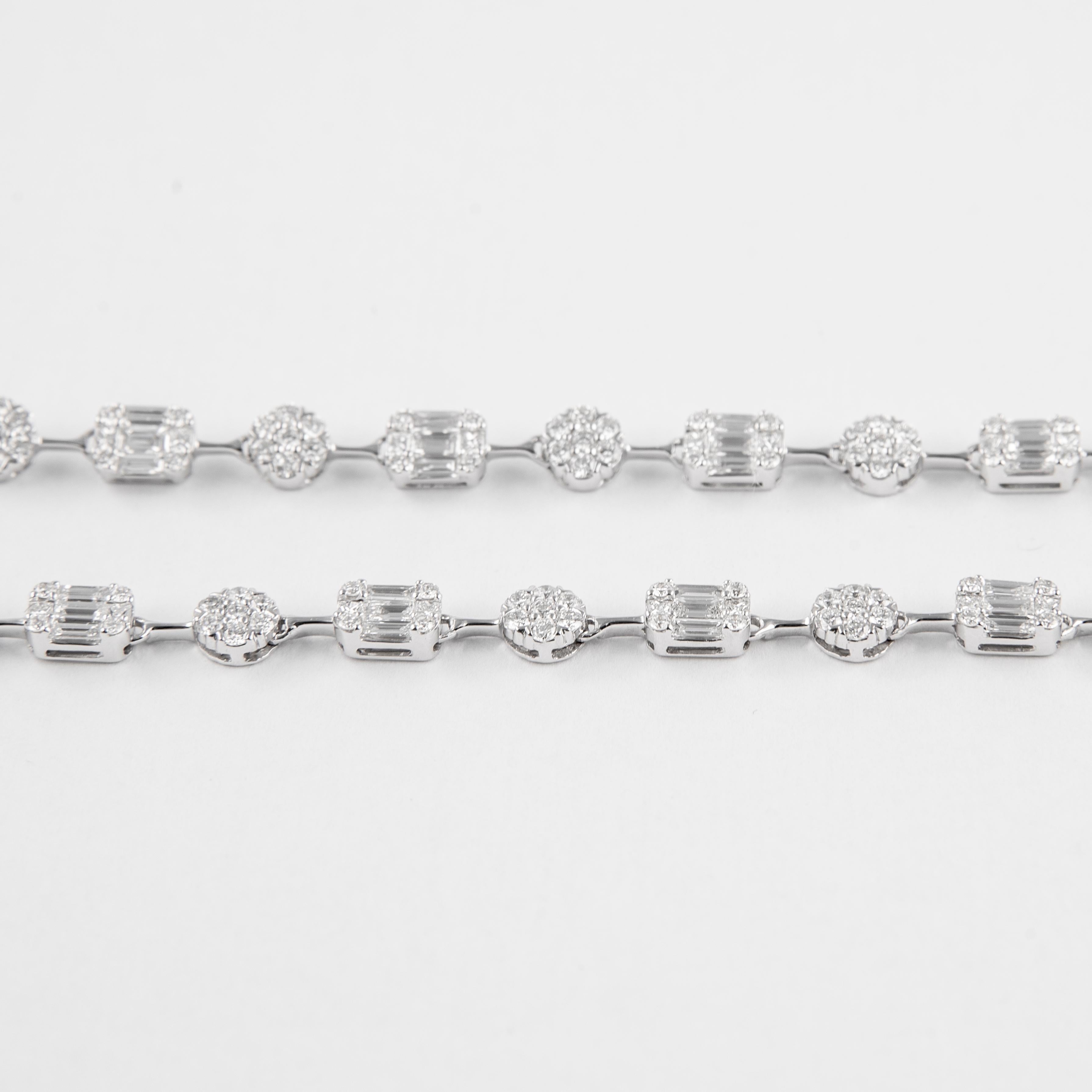Alexander 13,80 Karat Diamant-Tennis-Halskette Illusion Set 18k Weißgold (Rundschliff)