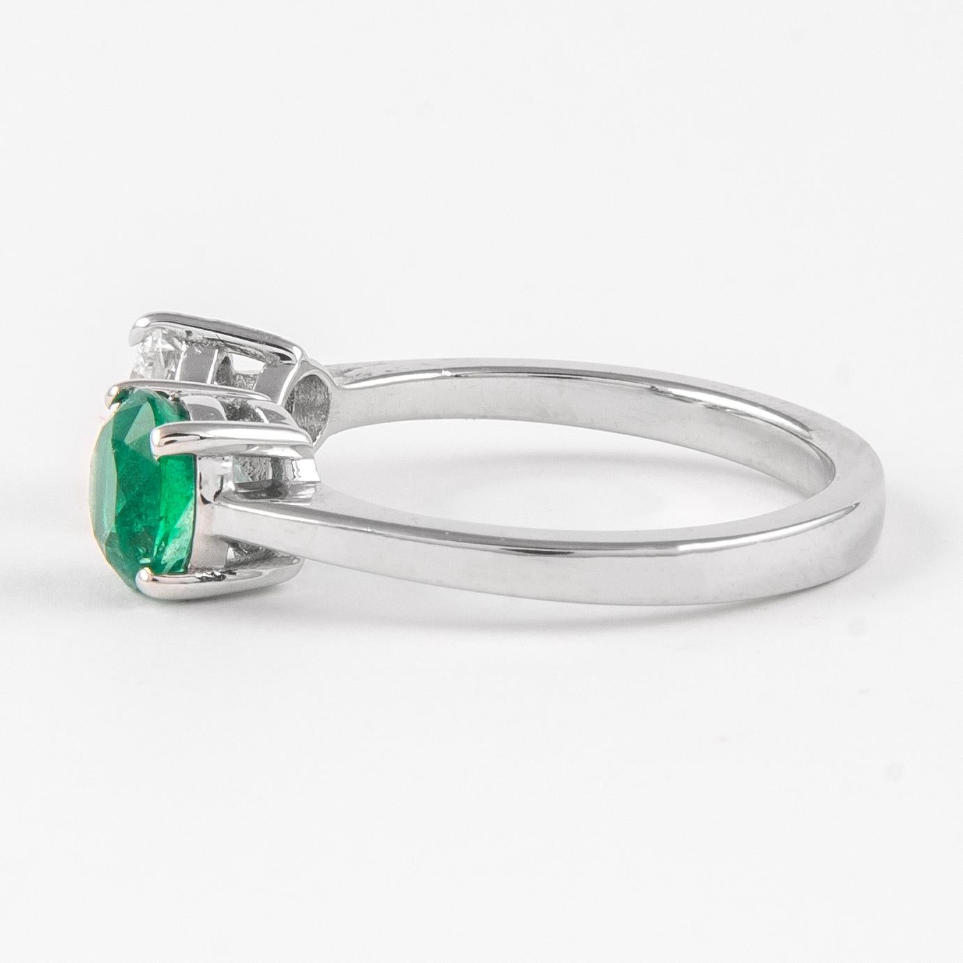 Round Cut Alexander 1.42 Carat Toi Et Moi Emerald & Diamonds Ring 18k White Gold