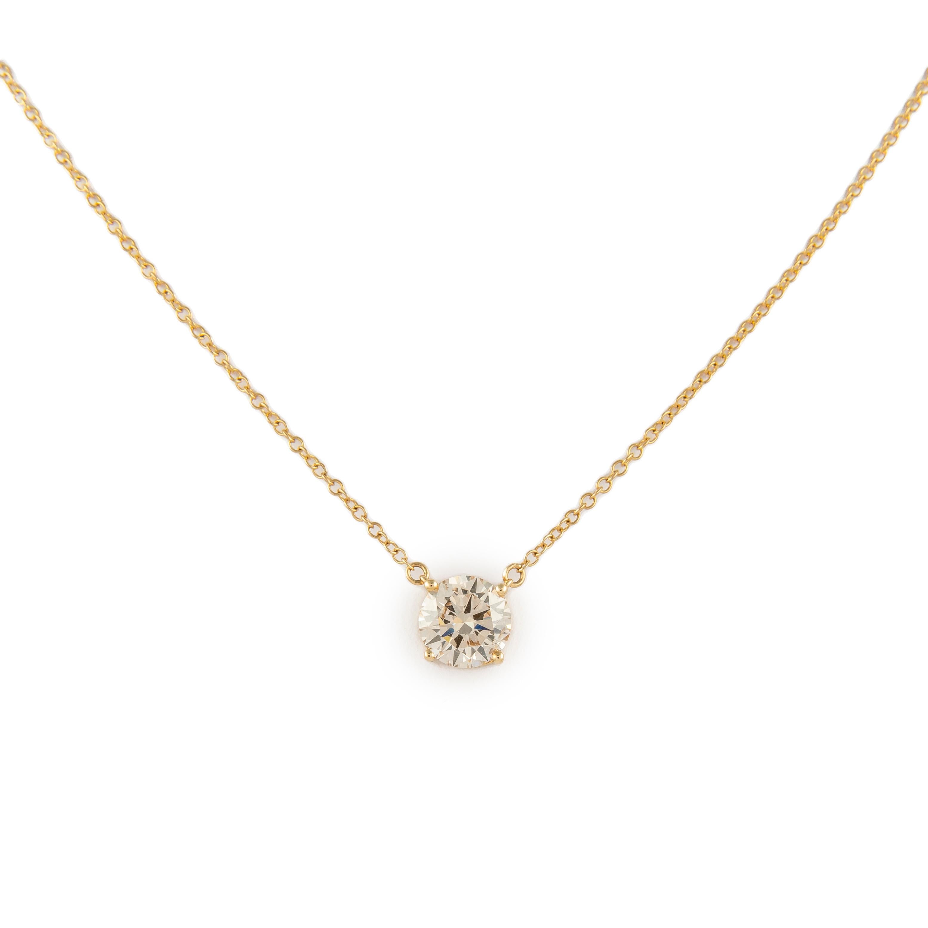 Contemporary Alexander 1.51 Carats Diamond Solitaire Pendant Necklace Yellow Gold For Sale