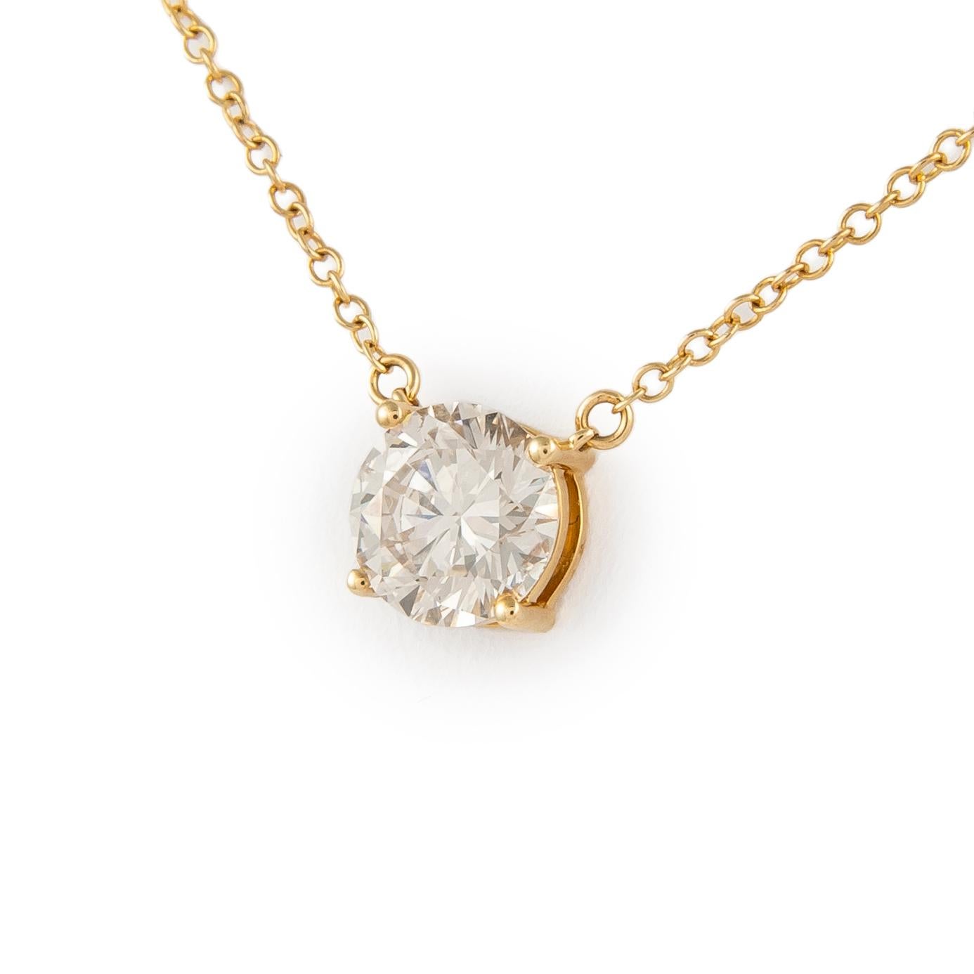 Round Cut Alexander 1.51 Carats Diamond Solitaire Pendant Necklace Yellow Gold For Sale