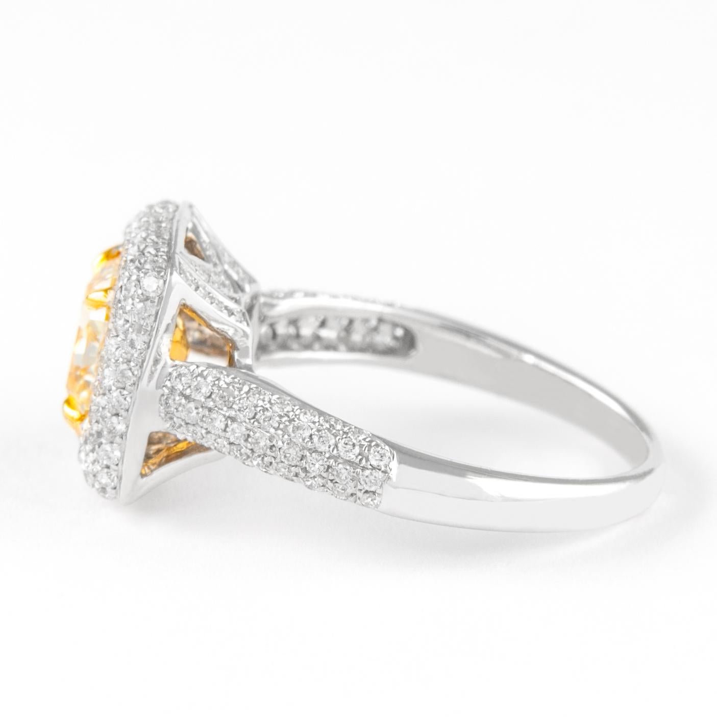 Radiant Cut Alexander Beverly Hills 1.51ct Fancy Intense Yellow VS2 Radiant Diamond Ring 18k For Sale