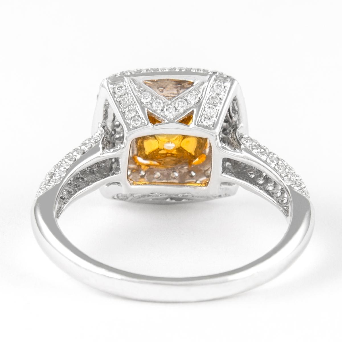 Alexander 1.51ct Fancy Intense Yellow VS2 Radiant Diamond with Halo Ring 18k In New Condition For Sale In BEVERLY HILLS, CA