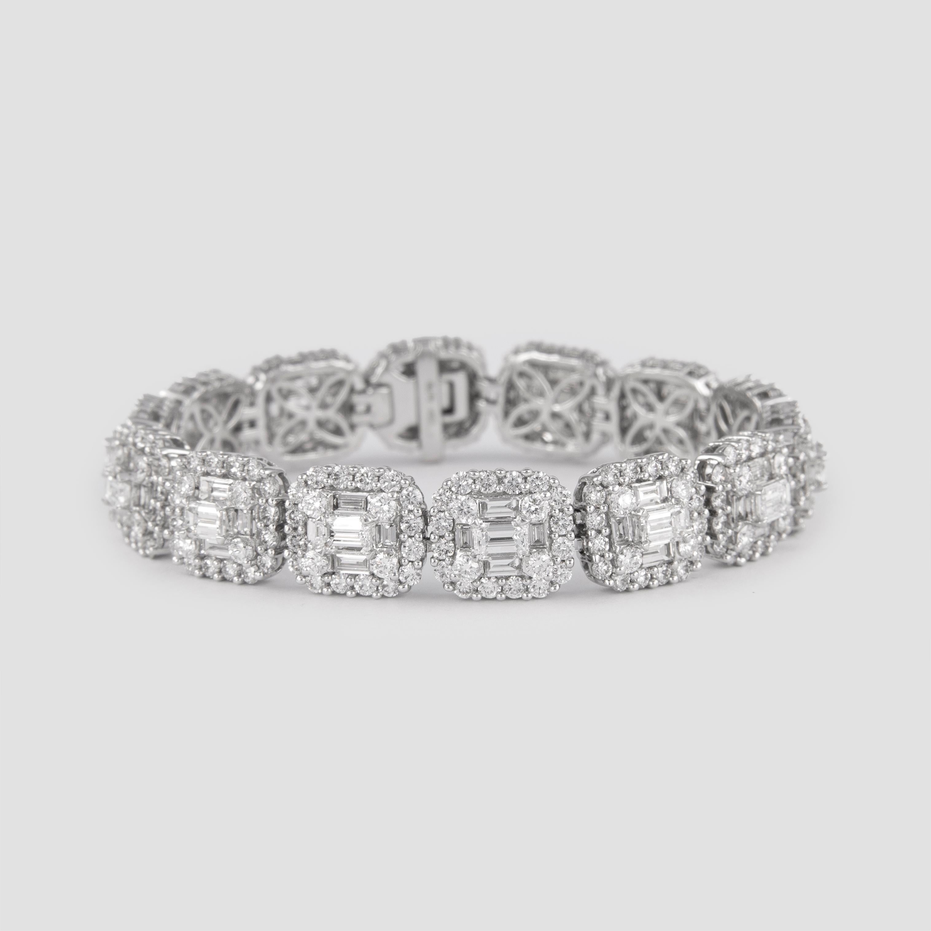 Baguette Cut Alexander 15.40 Carat Diamond Illusion Set Bracelet 18 Karat White Gold For Sale