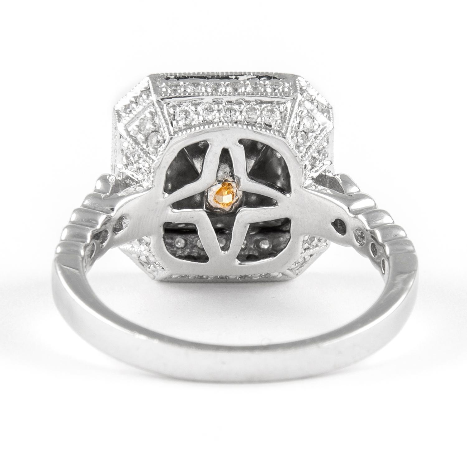 Women's Alexander 1.64ct Princess Cut Fancy Yellow Diamond Halo Ring 18k Two Tone For Sale