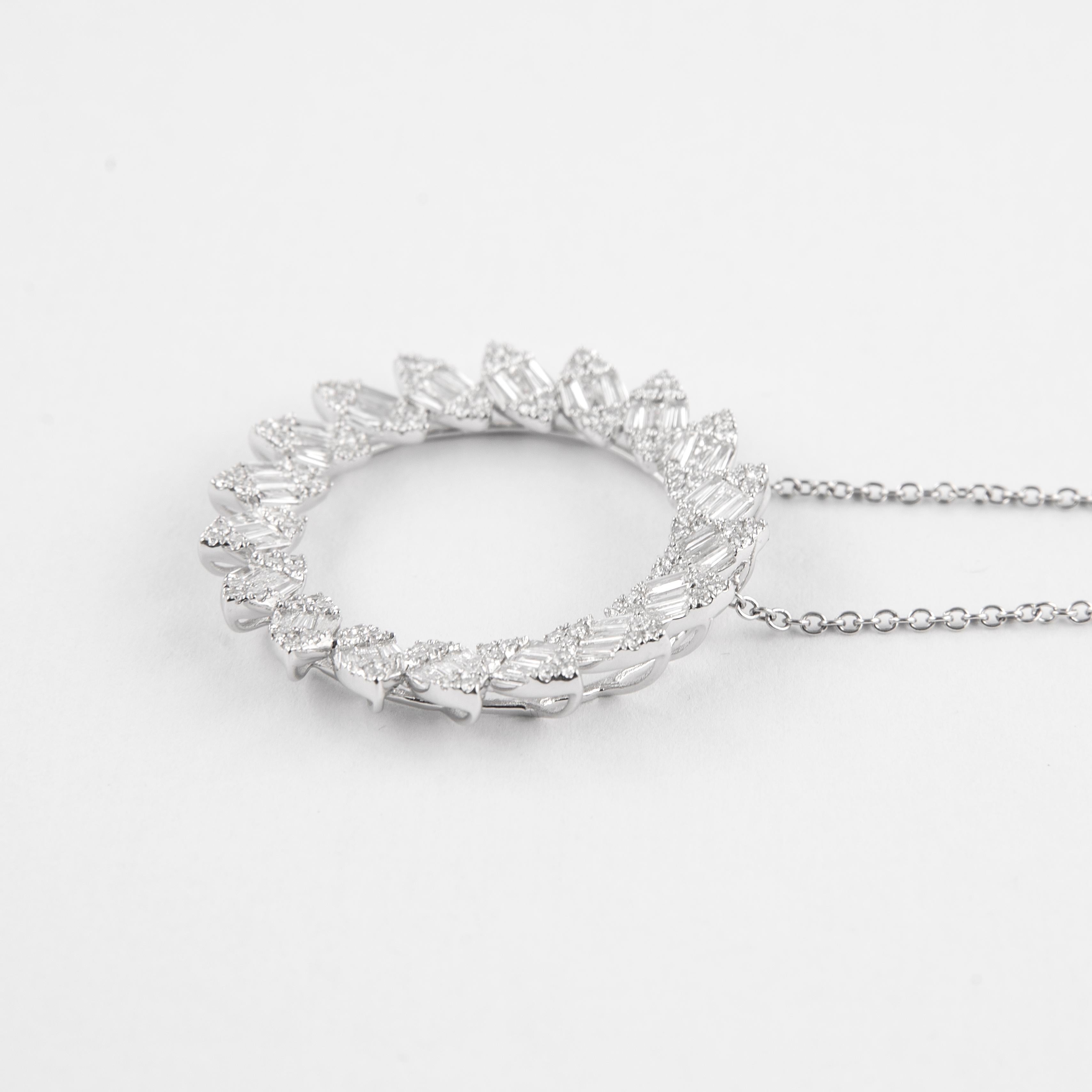 Modern Alexander 1.65ct Illusion Set Diamond Pendant Necklace 18k White Gold For Sale