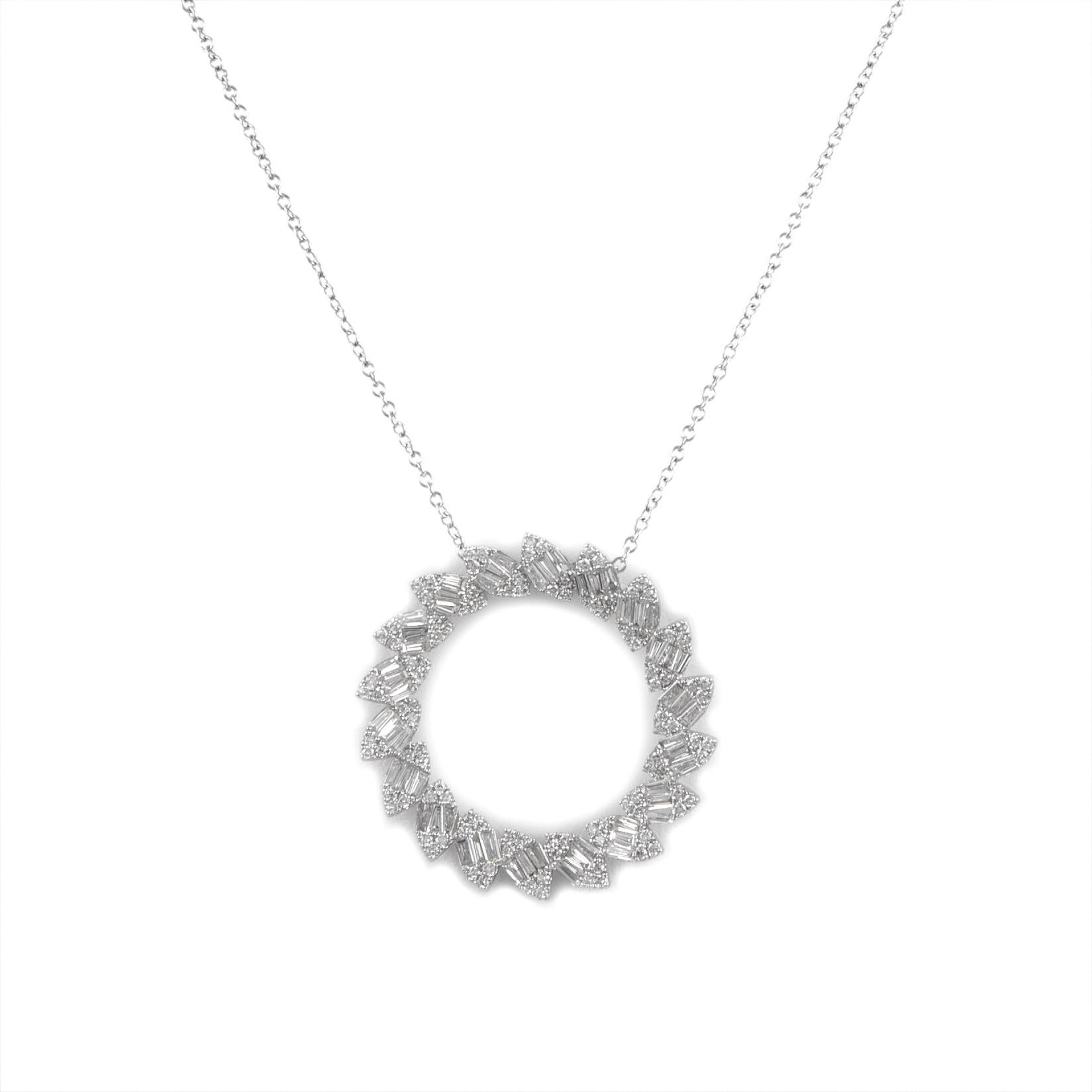 Baguette Cut Alexander 1.65ct Illusion Set Diamond Pendant Necklace 18k White Gold For Sale
