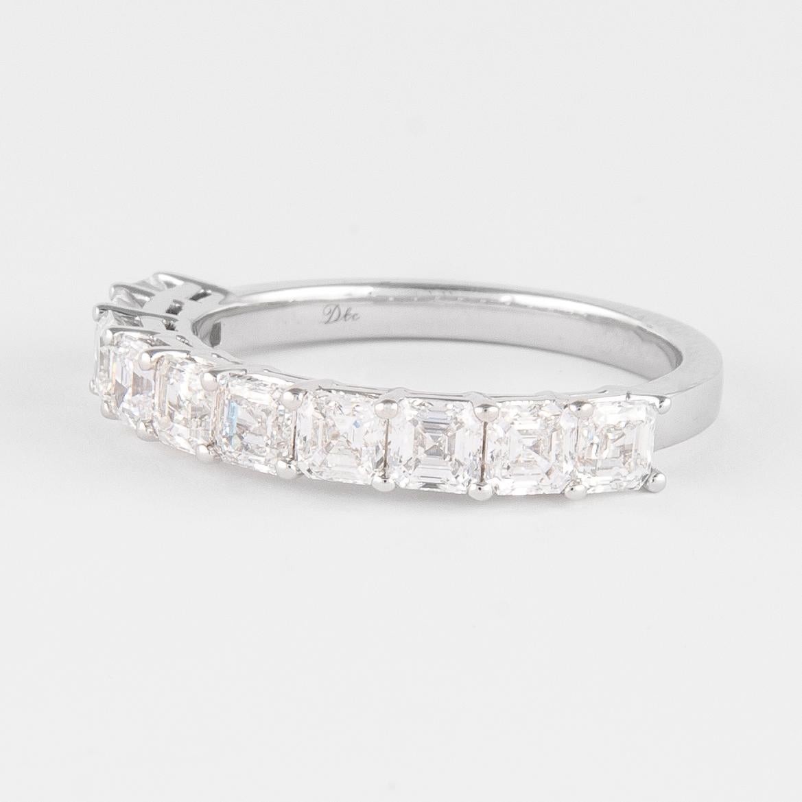 Modern Alexander 1.68ct Asscher Cut Diamond D-F VVS Half Eternity Band 18k White Gold For Sale