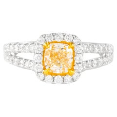 Alexander 1.70ctt Fancy Light Yellow Cushion VS2 Diamond with Halo Ring 18k