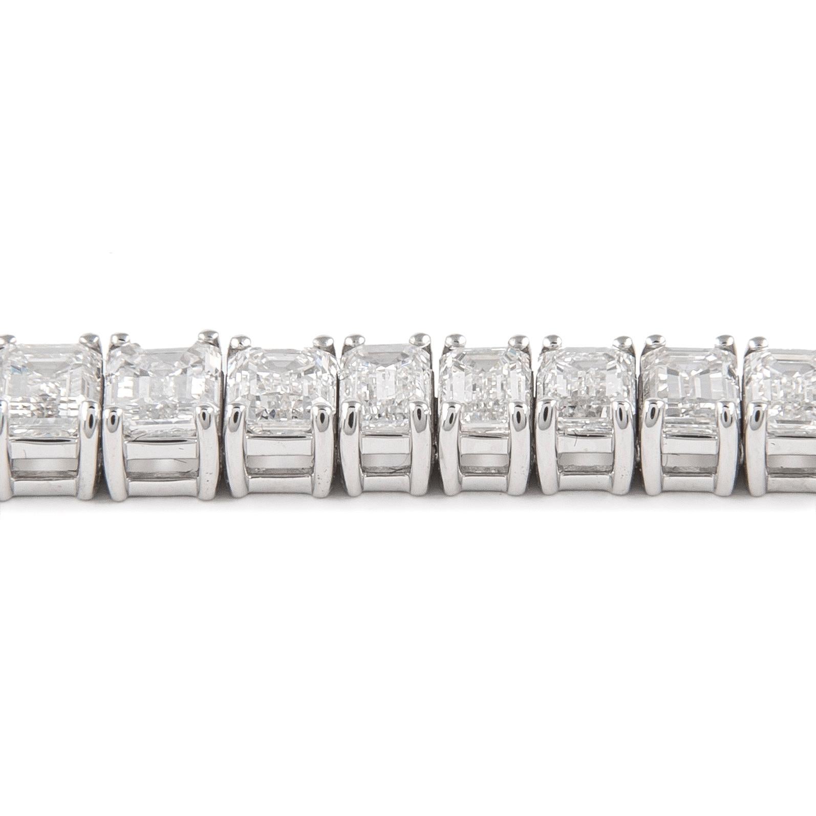 Modern Alexander 17.15 Carat Emerald Cut Diamond Tennis Bracelet 18-Karat White Gold For Sale