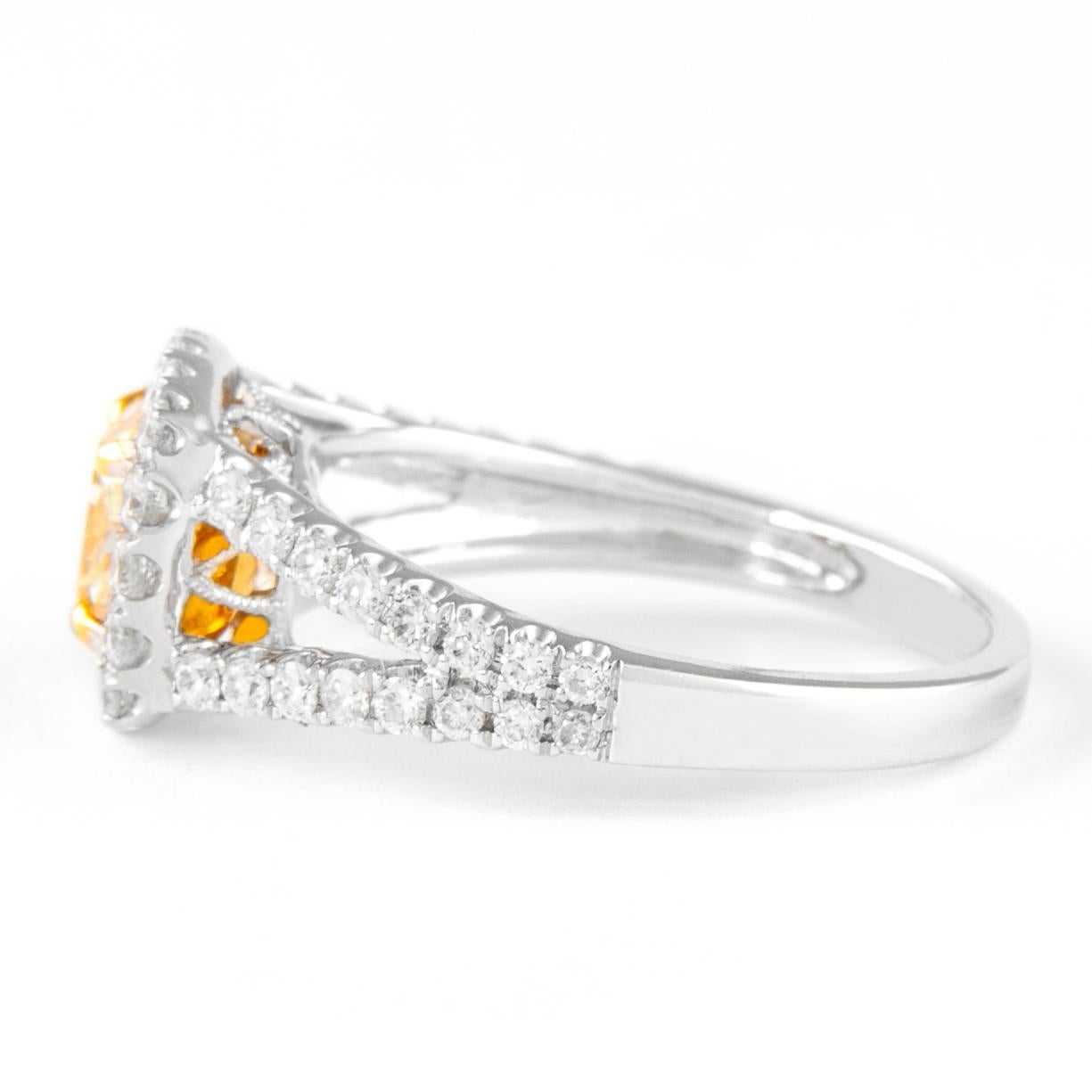 Cushion Cut Alexander 1.72ctt Fancy Yellow Cushion VS1 Diamond with Halo Ring 18k Two Tone For Sale