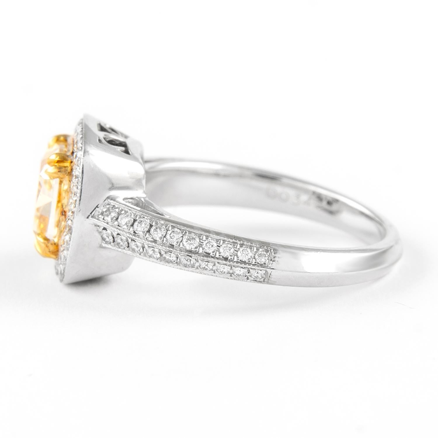 Contemporary Alexander 1.73ct Fancy Intense Yellow VS1 Diamond Halo Ring 18k Two Tone For Sale