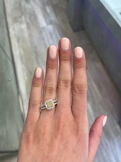 Alexander Beverly Hills 1.74ctt Fancy Yellow Cushion Diamond with Halo Ring 18k