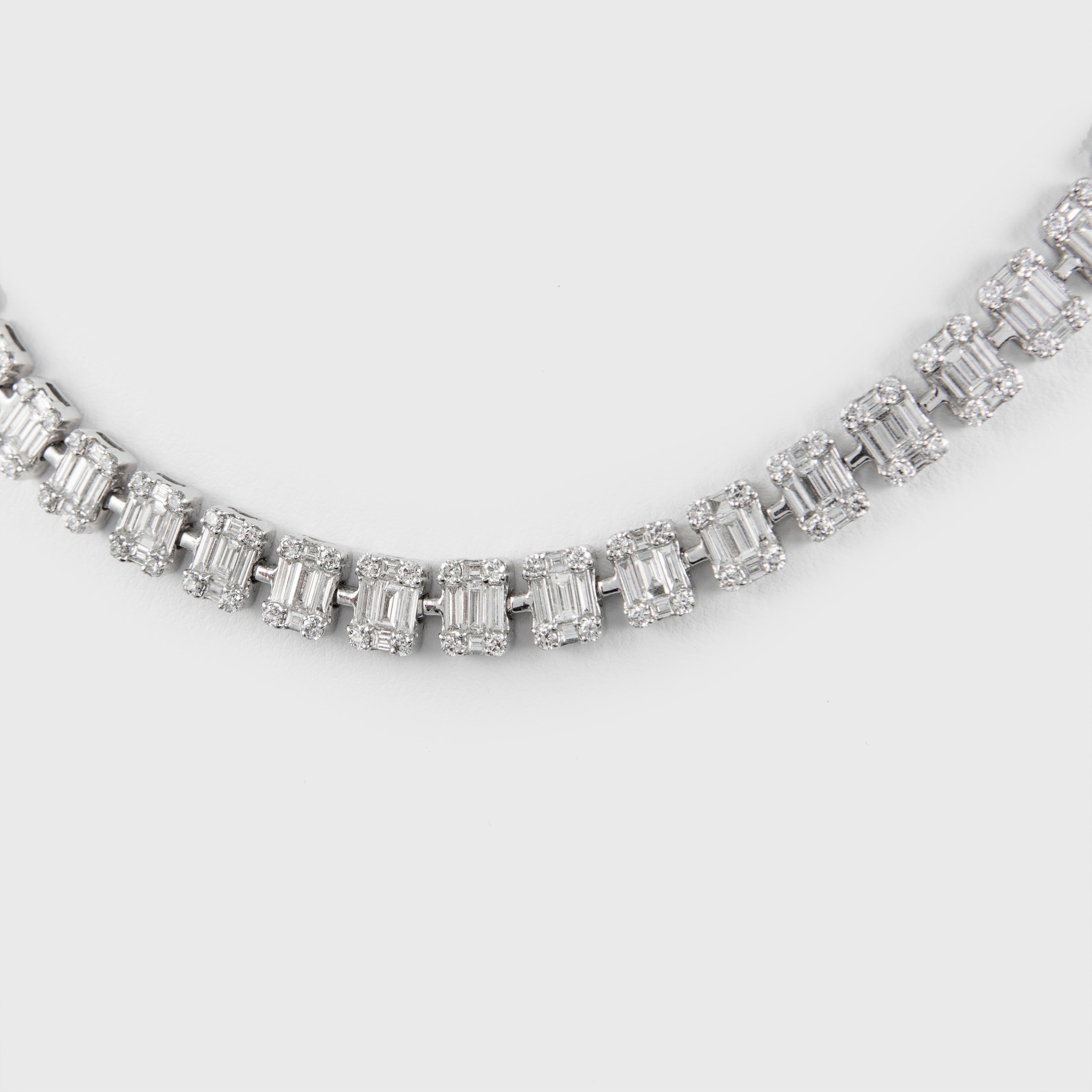 Contemporary Alexander 17.55ct Illusion Set Diamond Tennis Necklace 18 Karat White Gold