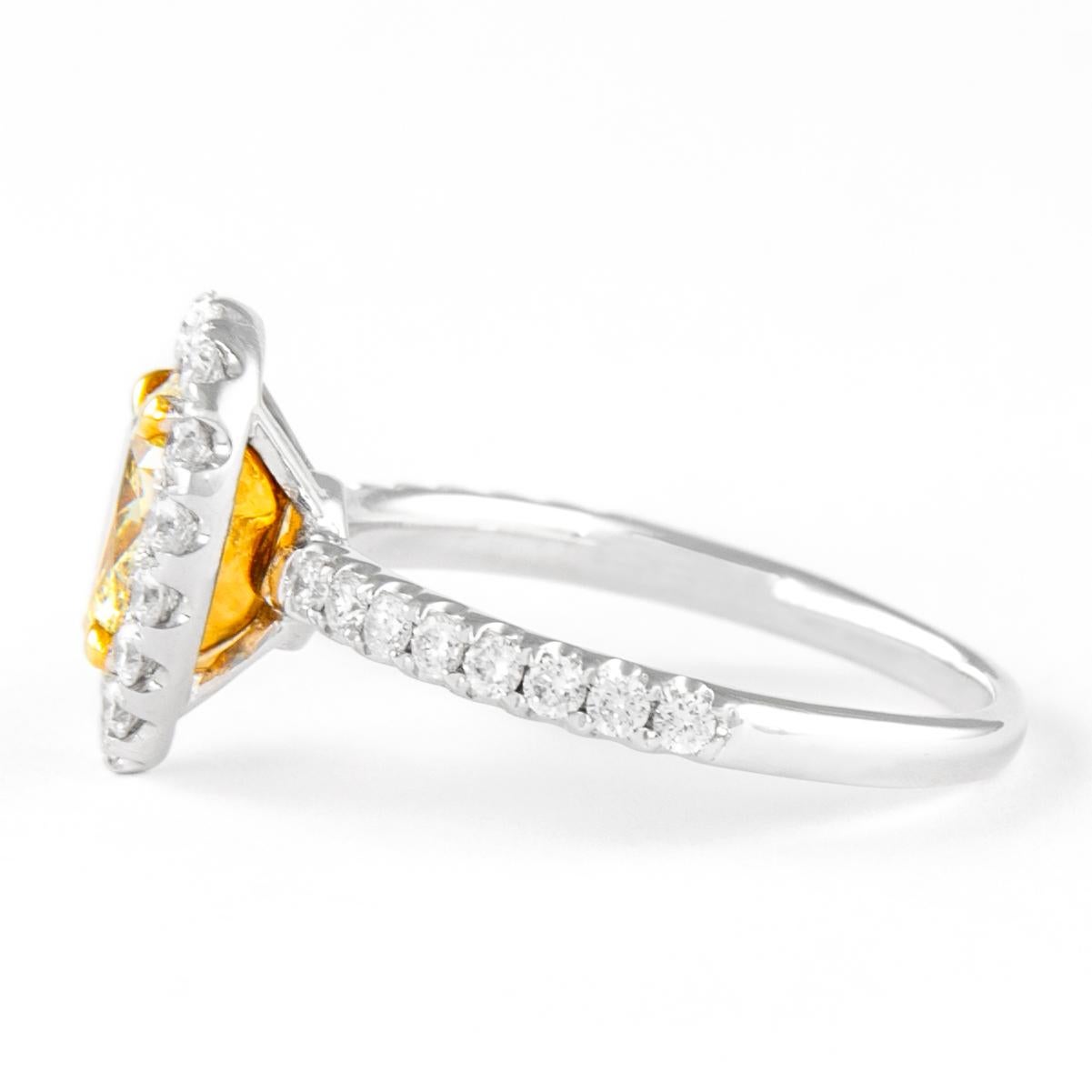 Pear Cut Alexander Beverly Hills 1.78ctt Fancy Yellow Pear Diamond with Halo Ring 18k For Sale