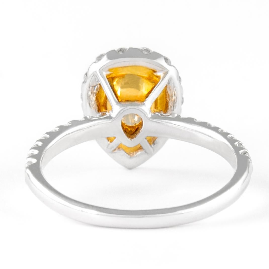 Alexander Beverly Hills 1.78ctt Fancy Yellow Pear Diamond with Halo Ring 18k In New Condition For Sale In BEVERLY HILLS, CA