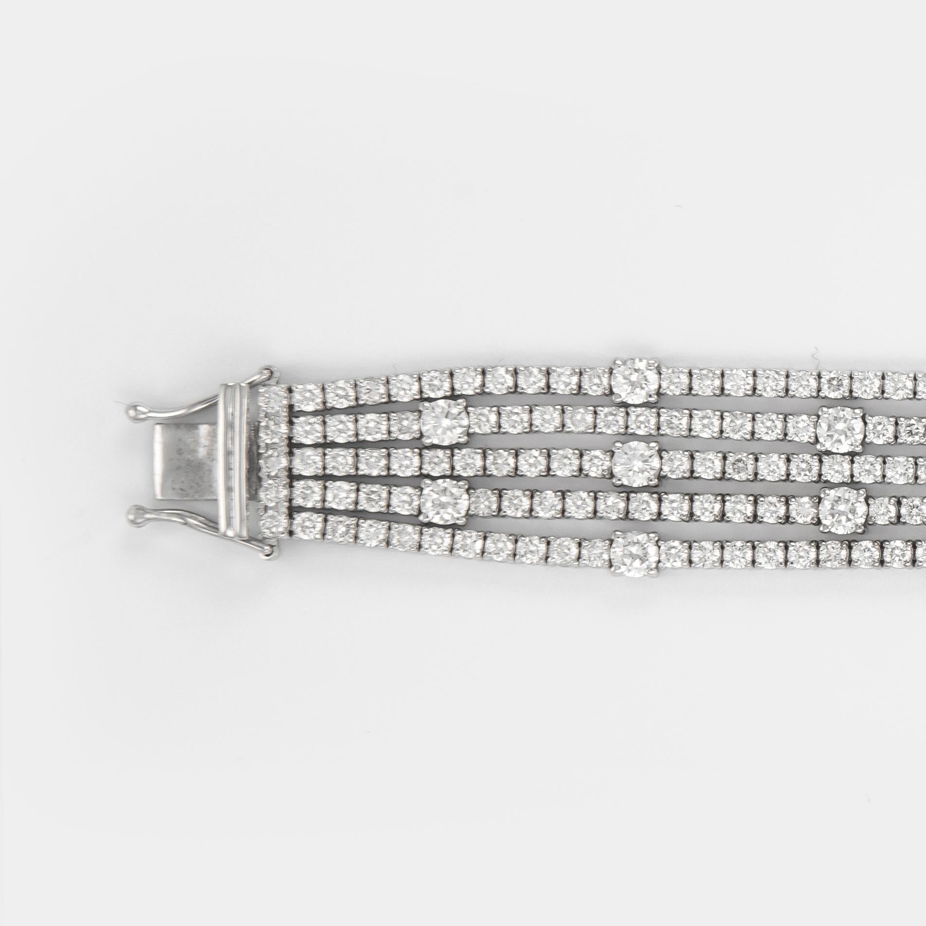 Alexander 17.97 Carat Five-Row Diamond Tennis Bracelet 18 Karat White Gold In New Condition For Sale In BEVERLY HILLS, CA