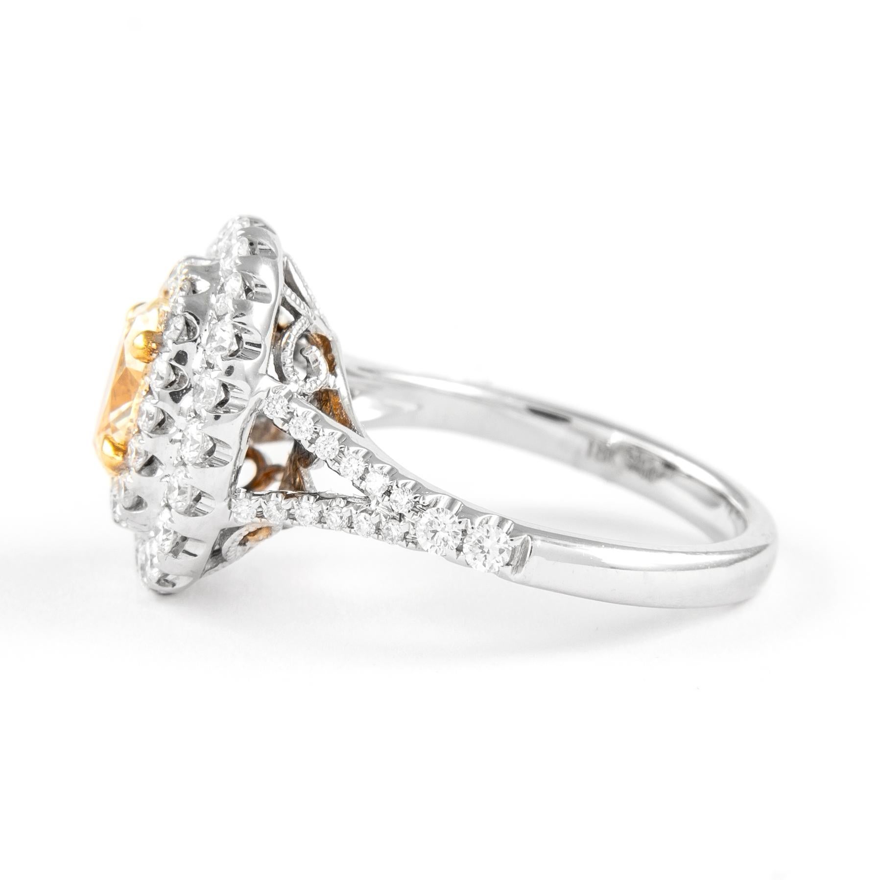 Contemporary Alexander Beverly Hills 1.83ctt Fancy Yellow VS2 Diamond Double Halo Ring 18k For Sale