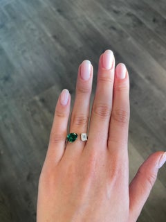 Alexander 1.86 Carat Toi Et Moi Emerald & Diamonds Ring 18k Yellow Gold