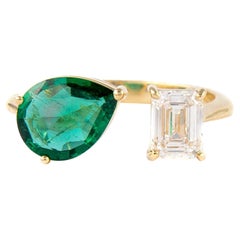 Alexander 1.86 Carat Toi Et Moi Emerald 
Diamonds Ring 18k Yellow Gold