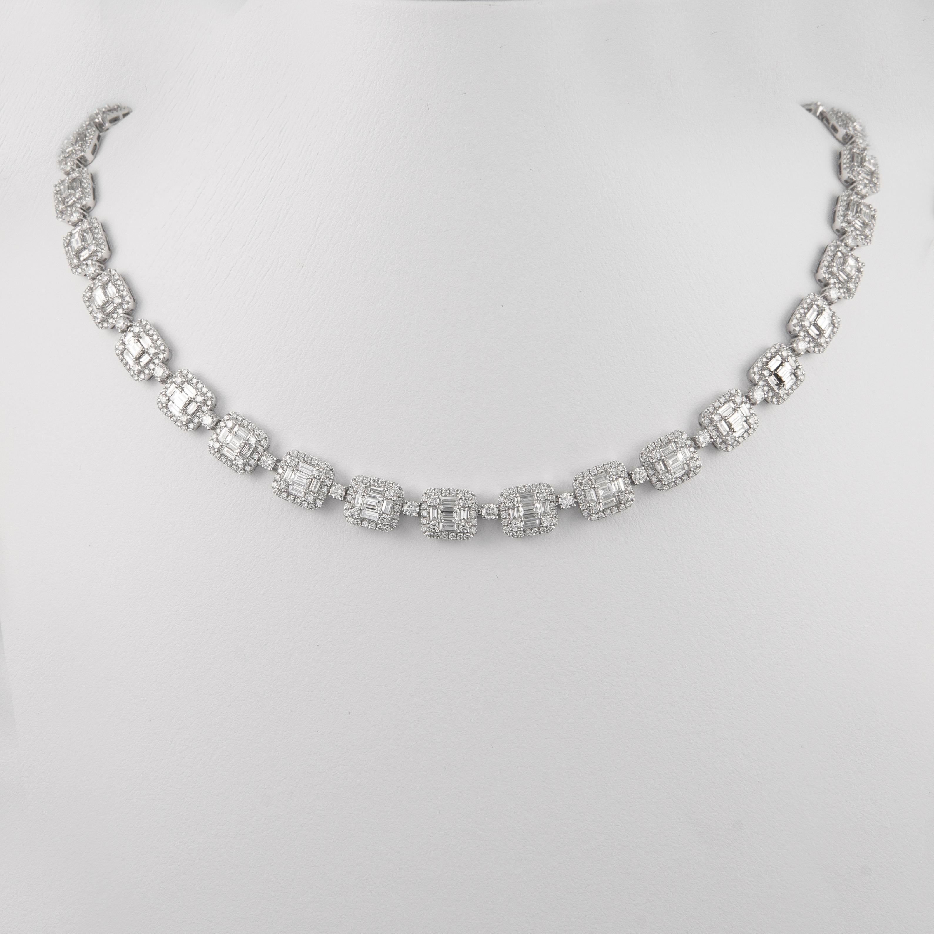 Baguette Cut Alexander 18.75 Carat Diamond Illusion Set Necklace 18 Karat White Gold