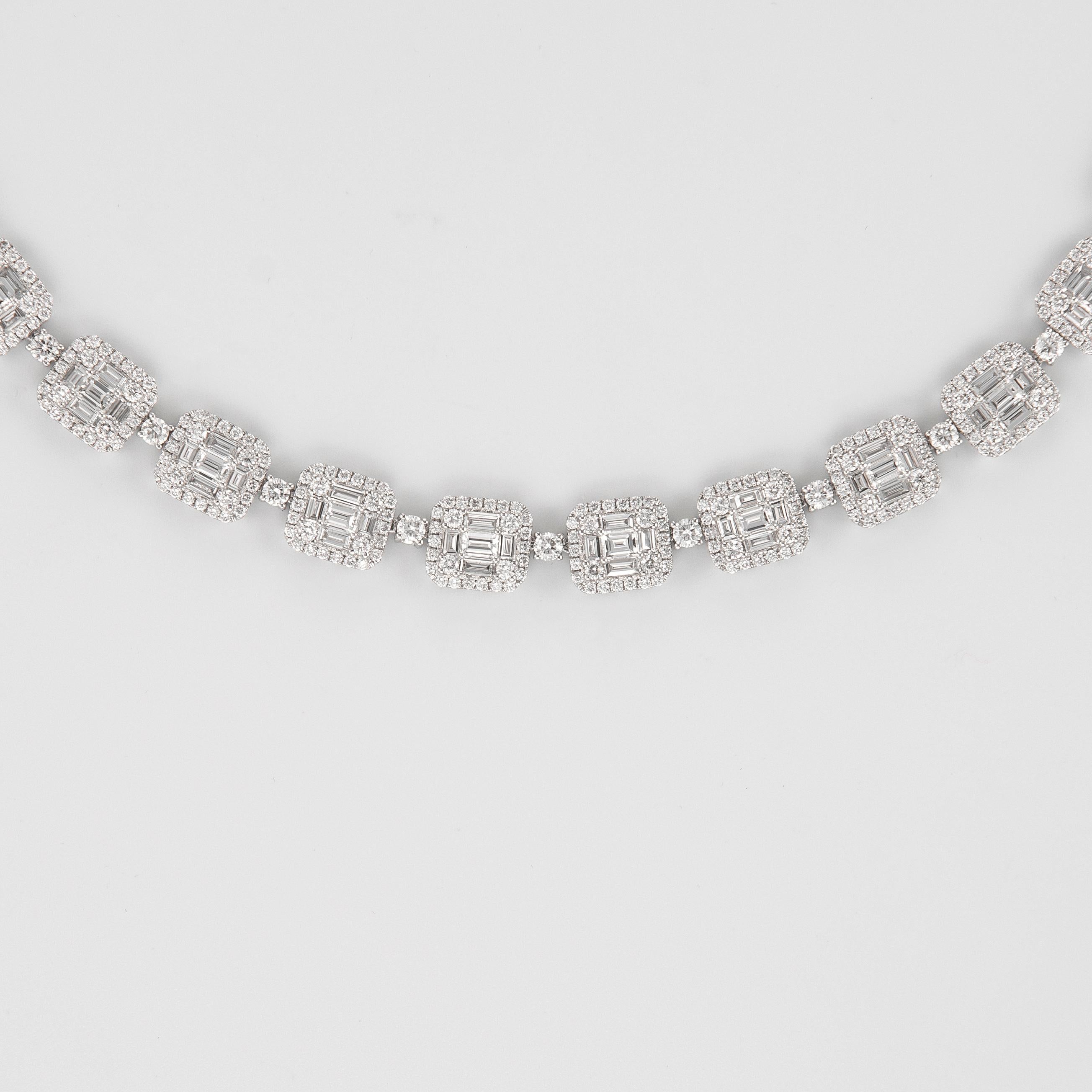 Alexander 18.75 Carat Diamond Illusion Set Necklace 18 Karat White Gold In New Condition In BEVERLY HILLS, CA