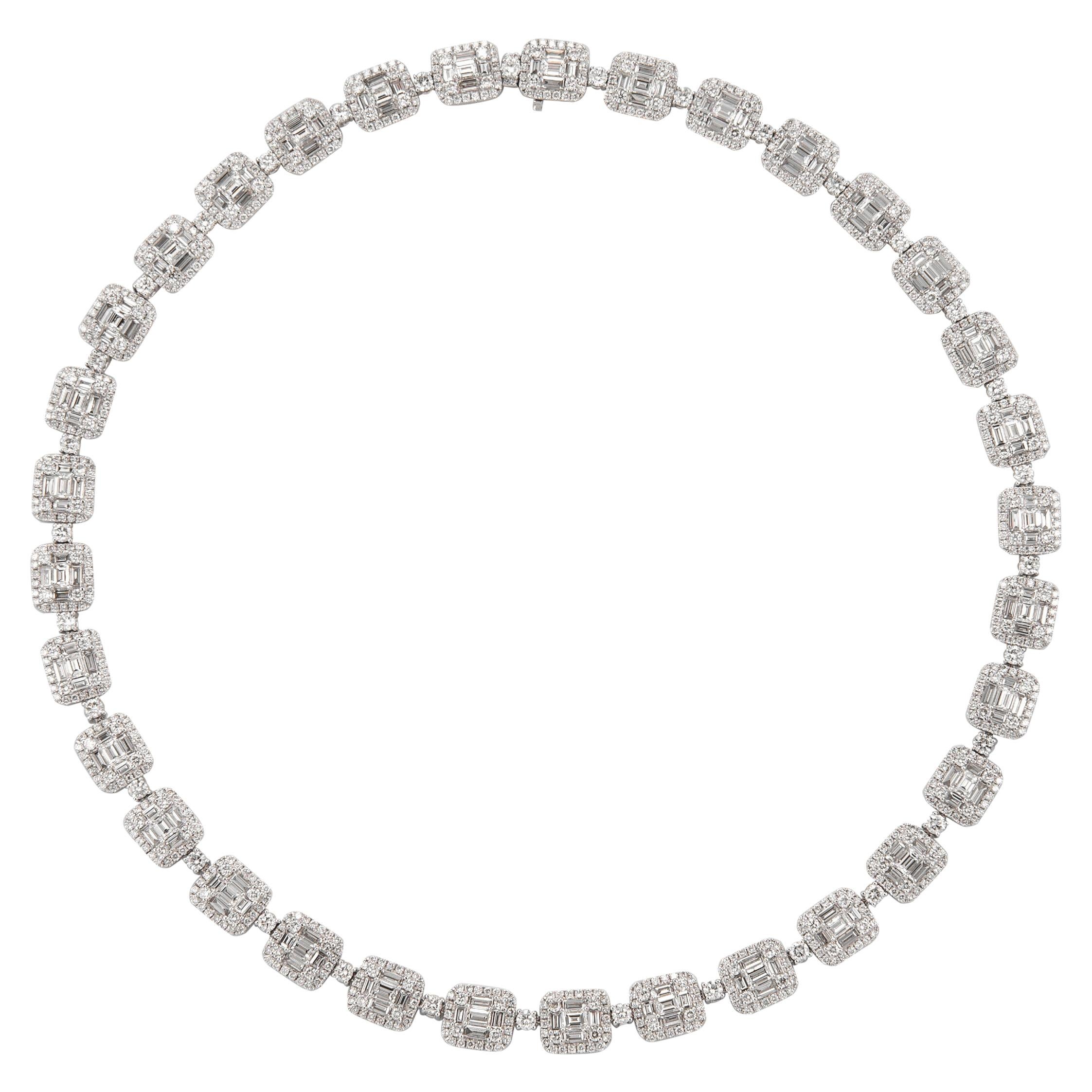 Alexander 18.75 Carat Diamond Illusion Set Necklace 18 Karat White Gold