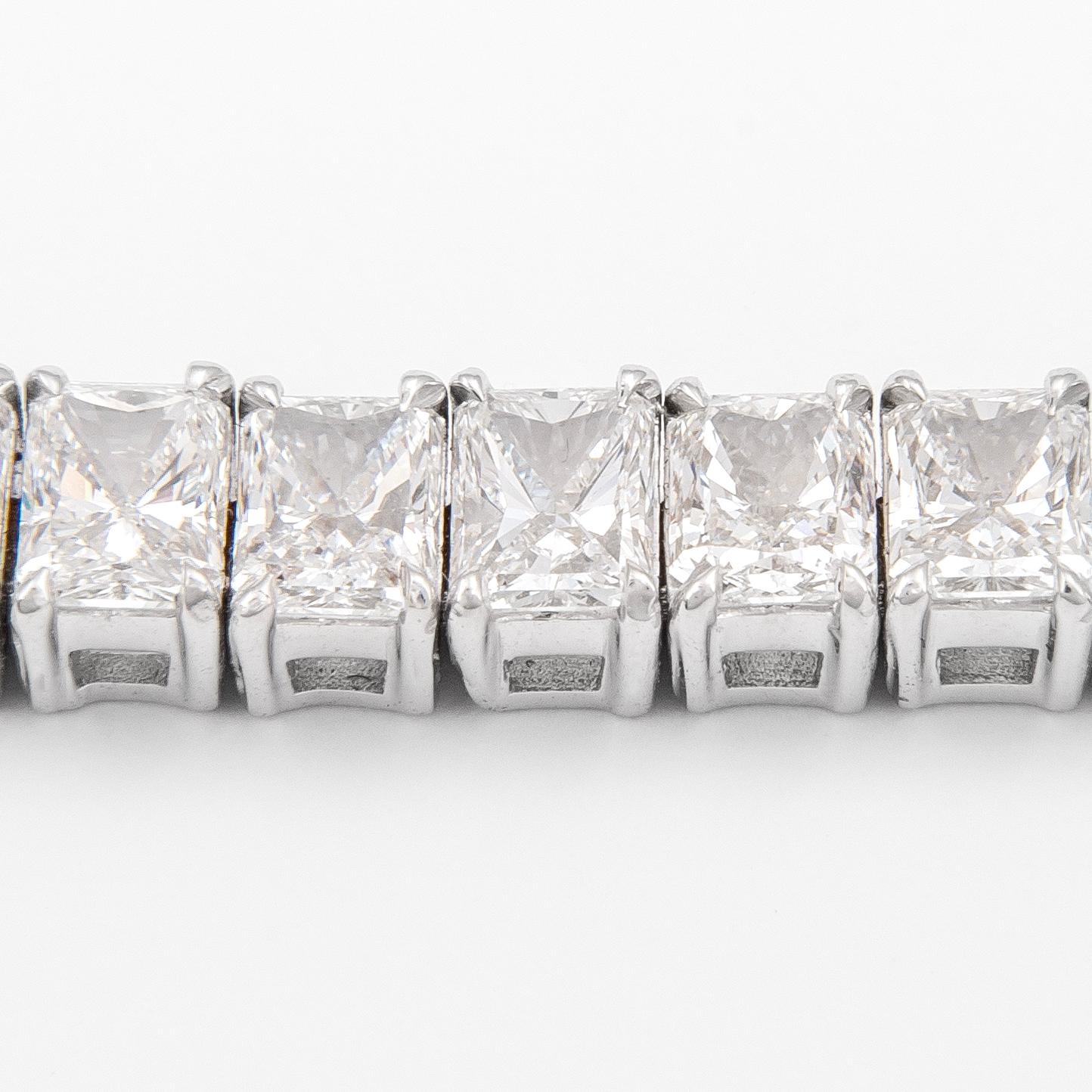 Radiant Cut Alexander 18.75 Carat Radiant Diamond Tennis Bracelet 18-Karat White Gold For Sale