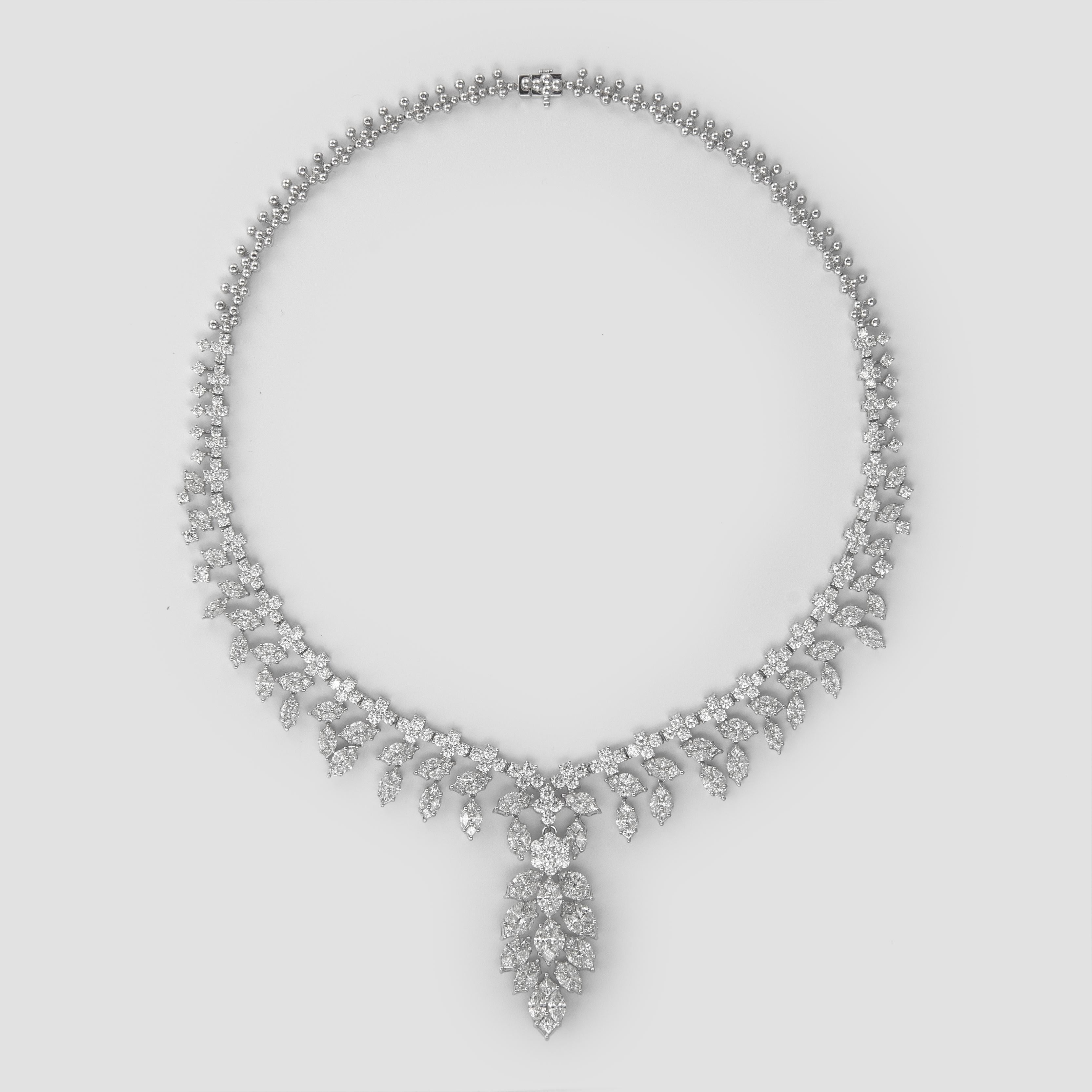 Alexander 18.83 Carat Diamond Illusion Set 18 Karat White Gold Necklace 1