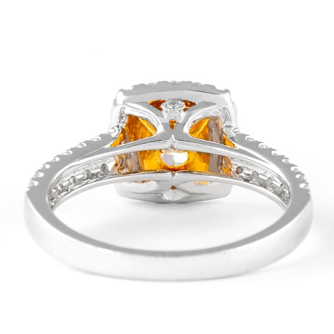 Cushion Cut Alexander 1.90ctt Fancy Yellow Cushion VS1 Diamond with Halo Ring 18k Two Tone For Sale