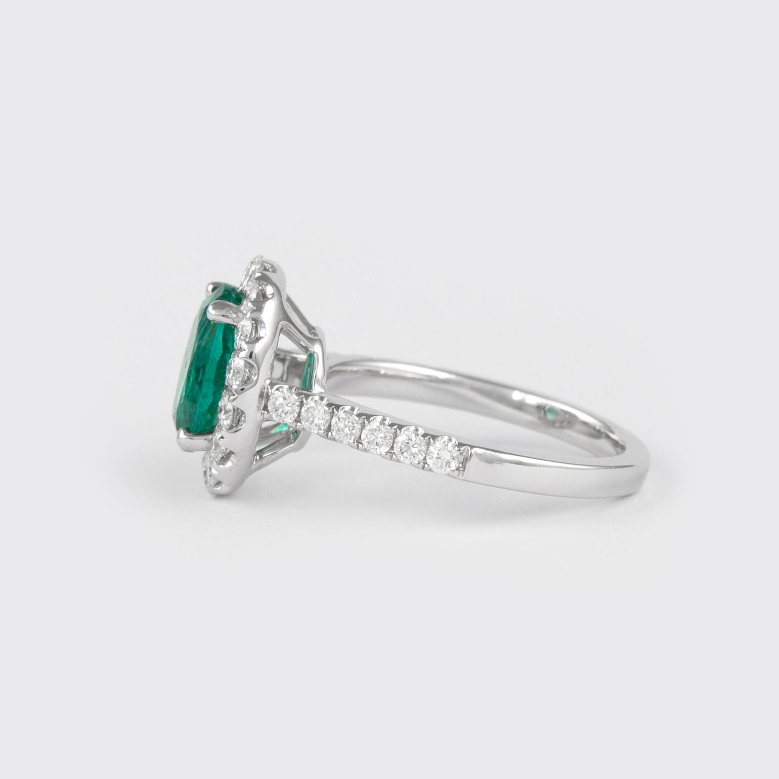 Oval Cut Alexander 1.97 Carat Emerald with Diamond Halo Ring 18 Karat White Gold