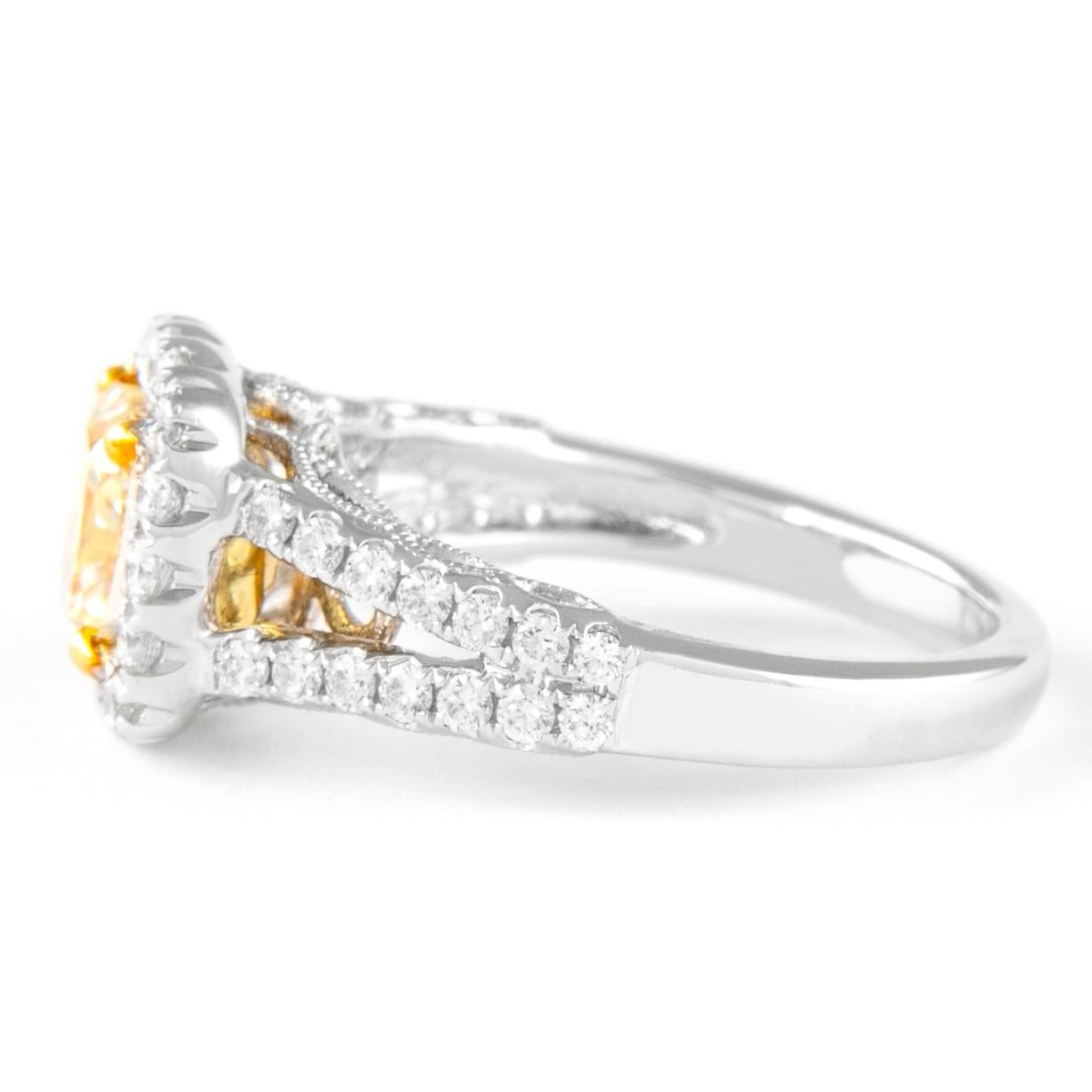 Cushion Cut Alexander Beverly Hills 1.97ctt Fancy Yellow VS1 Cushion Diamond Ring 18k For Sale