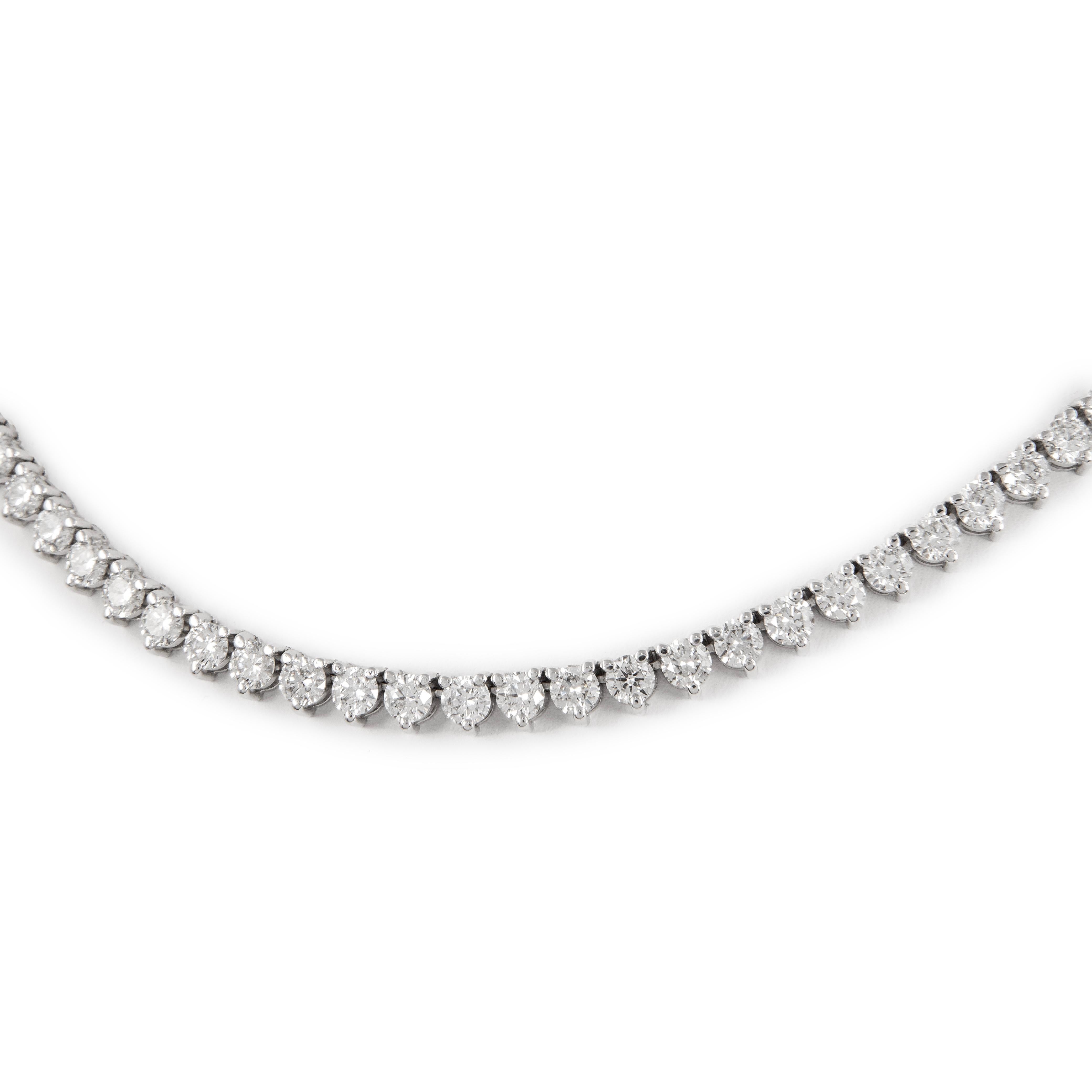 Contemporary Alexander 20.09 Carat Diamond Three-Prong Tennis Necklace 18k White Gold For Sale