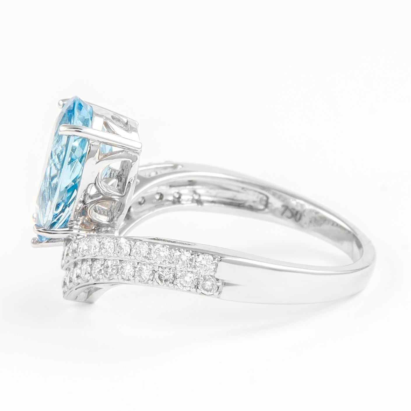 Contemporary Alexander 2.02 Carat Pear Aquamarine and Diamond Ring 18k White Gold