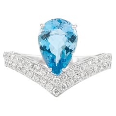 Alexander 2.02 Carat Pear Aquamarine and Diamond Ring 18k White Gold
