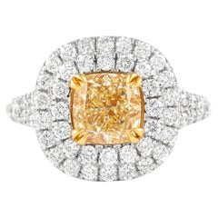 Alexander 2.02ct Fancy Intense Yellow VS2 Cushion Diamond Double Halo Ring 18k