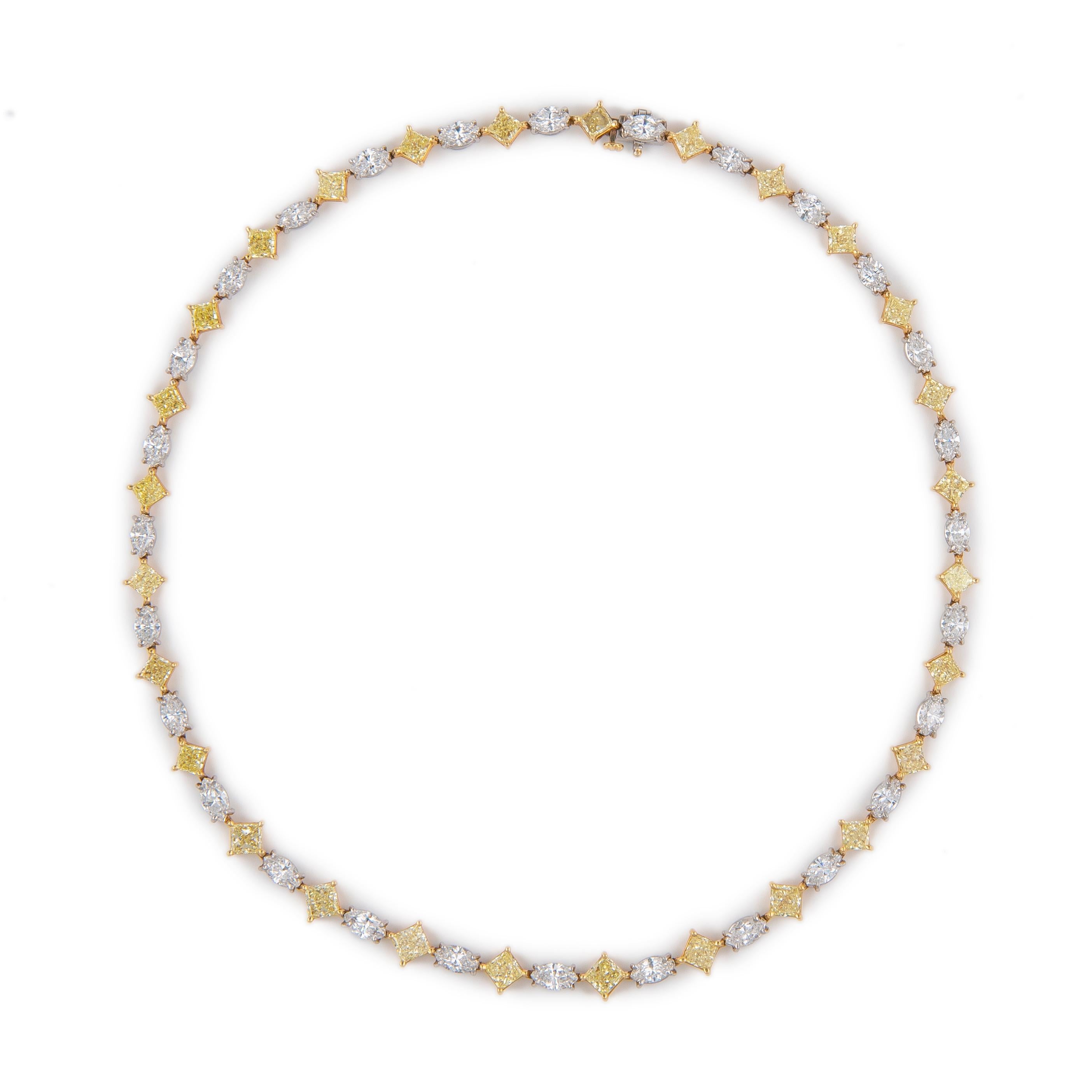 Contemporary Alexander 20.52 Yellow and White Diamond Tennis Necklace Platinum and 18k Gold