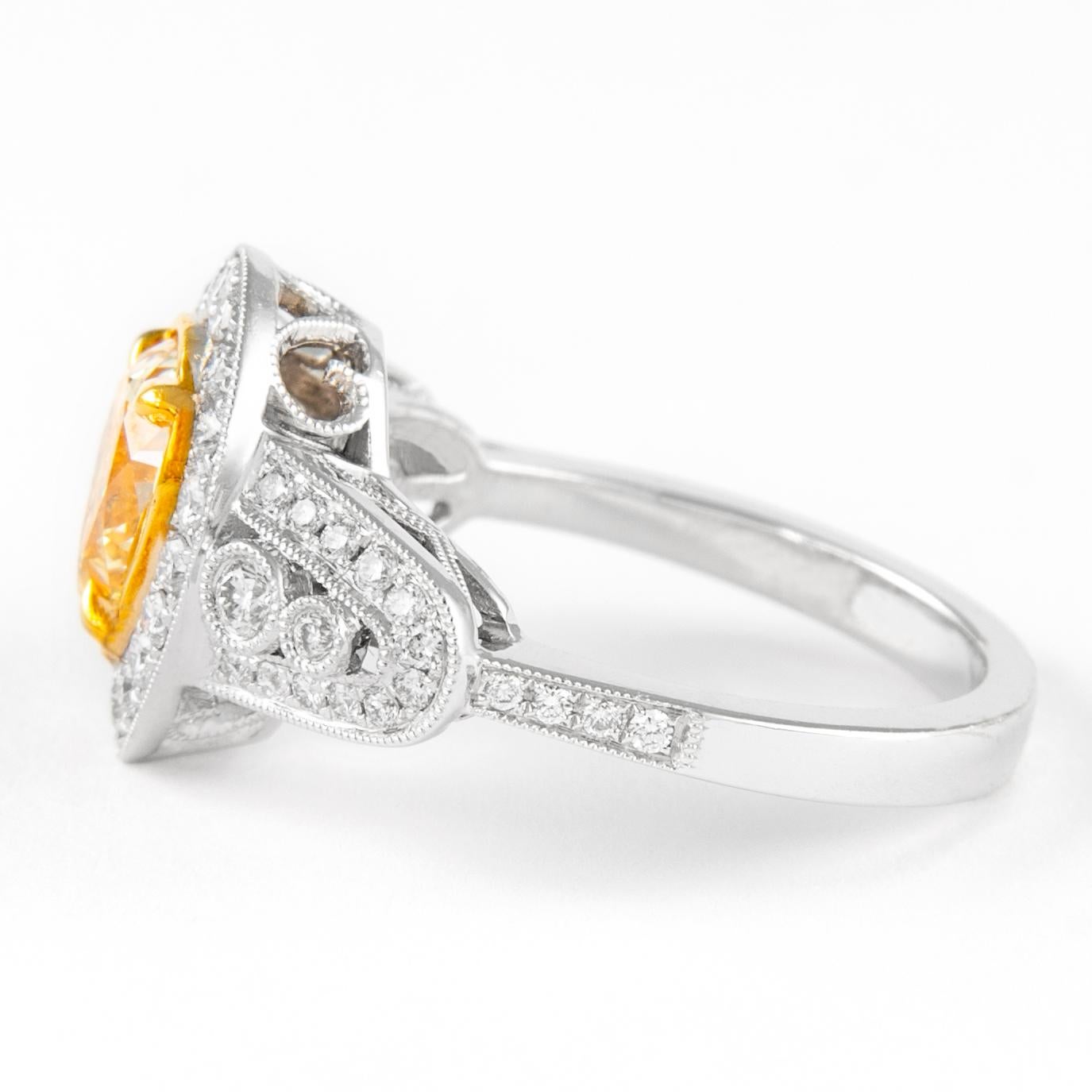 Pear Cut Alexander 2.06ctt Fancy Yellow Pear Diamond with Halo Ring 18k Two Tone For Sale